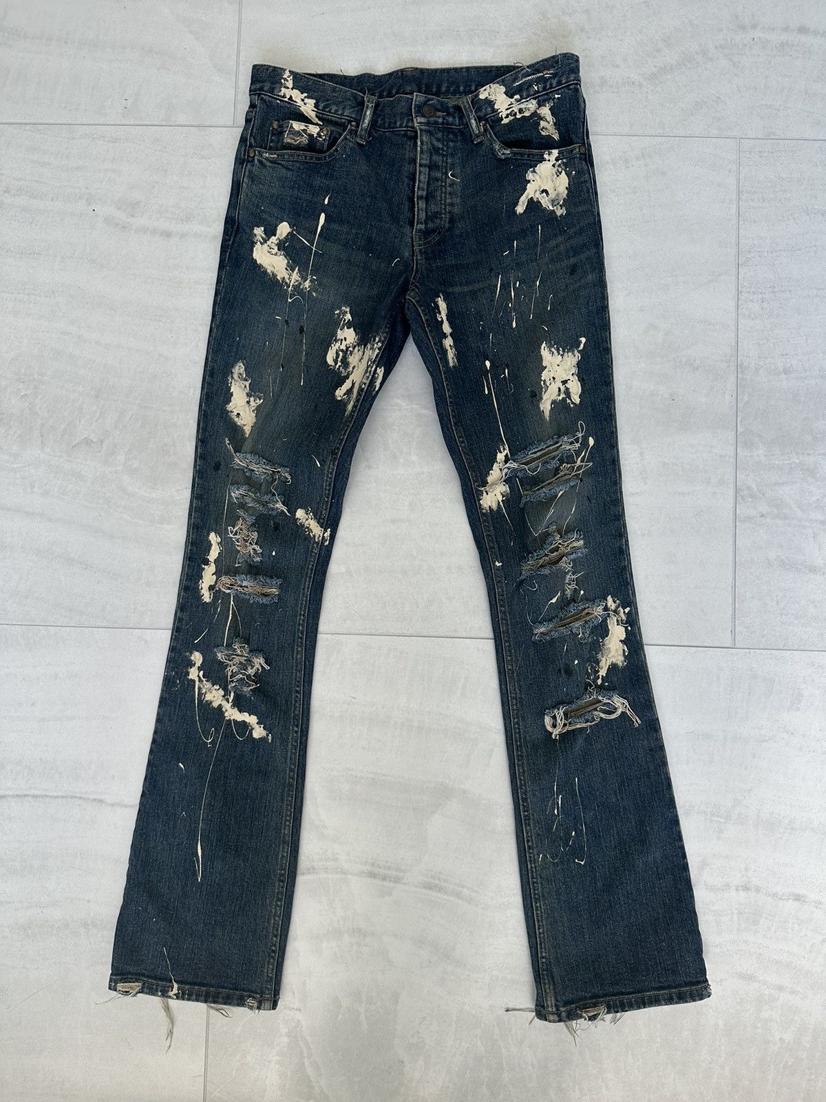If Six Was Nine × Le Grande Bleu (L.G.B.) × Shellac SHELLAC BOOTCUT DISTRESSED PAINTER DENIM Size US 30 / EU 46 - 6 Thumbnail
