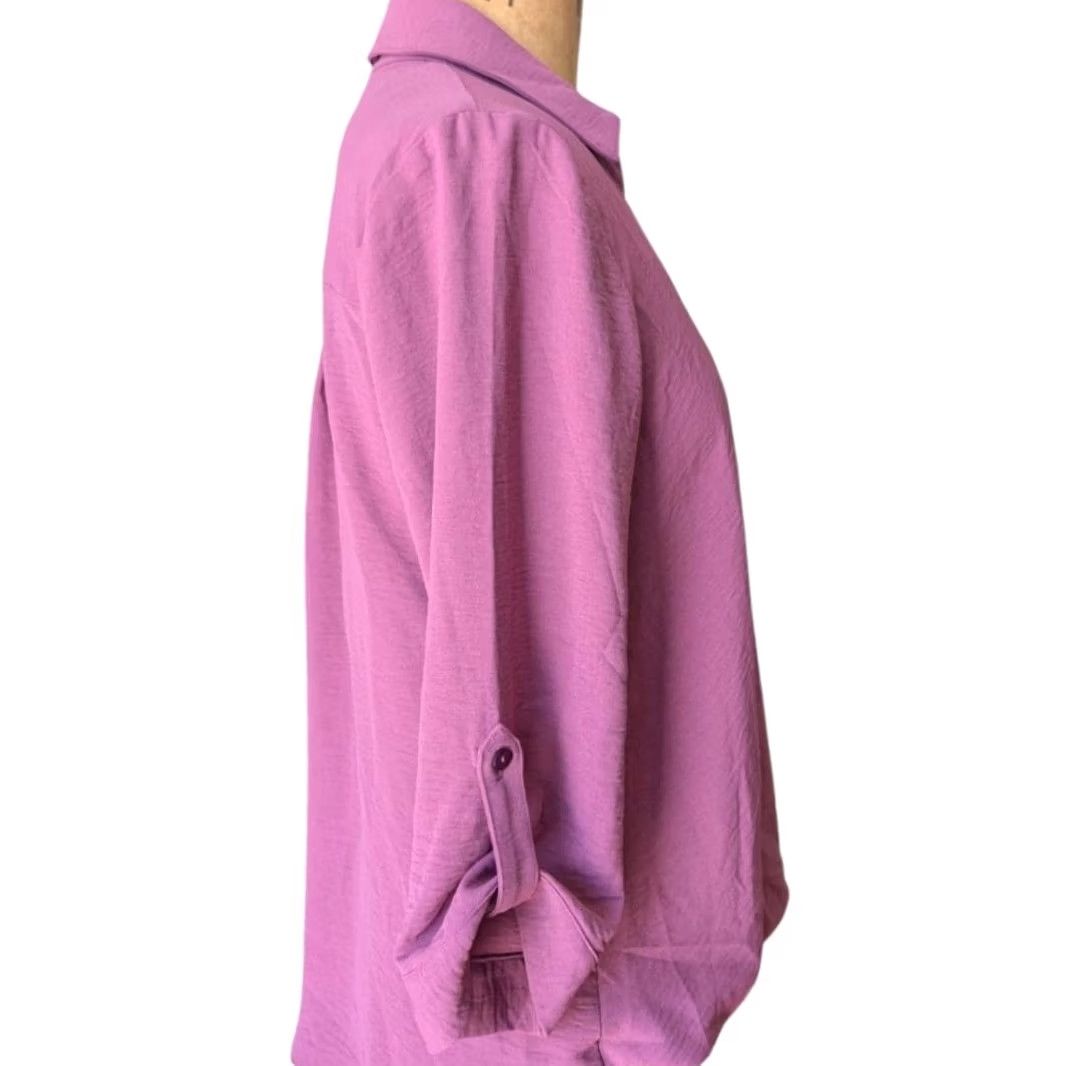 Vintage Fortune & Ivy Blouse Shirt Womens Collared Surplice 3/4 Roll Tab Sleeve Medium Mauve Pink Size M / US 6-8 / IT 42-44 - 4 Thumbnail