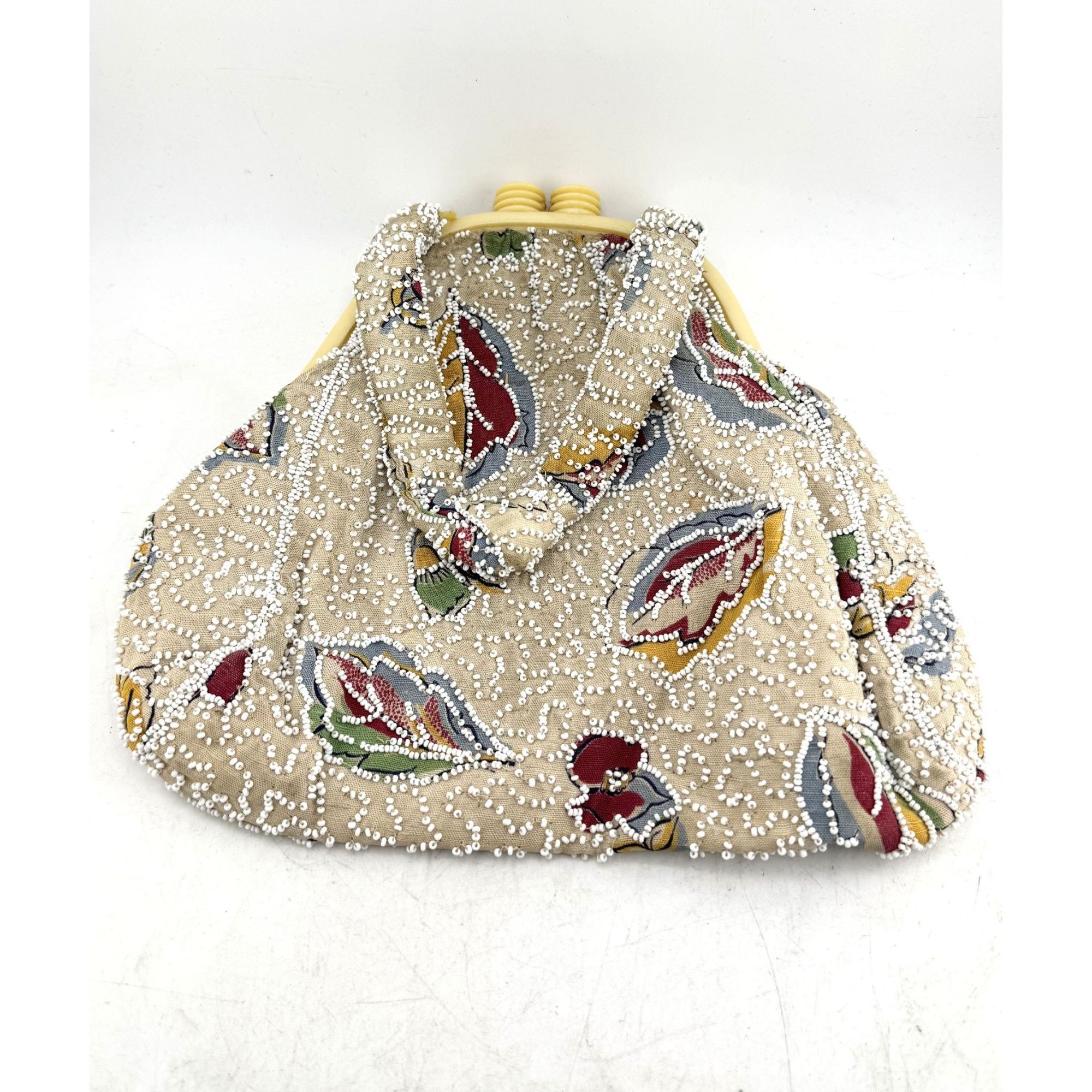 Vintage Vintage 1940s hand beaded silk floral top handle celluloid h Size ONE SIZE - 3 Thumbnail
