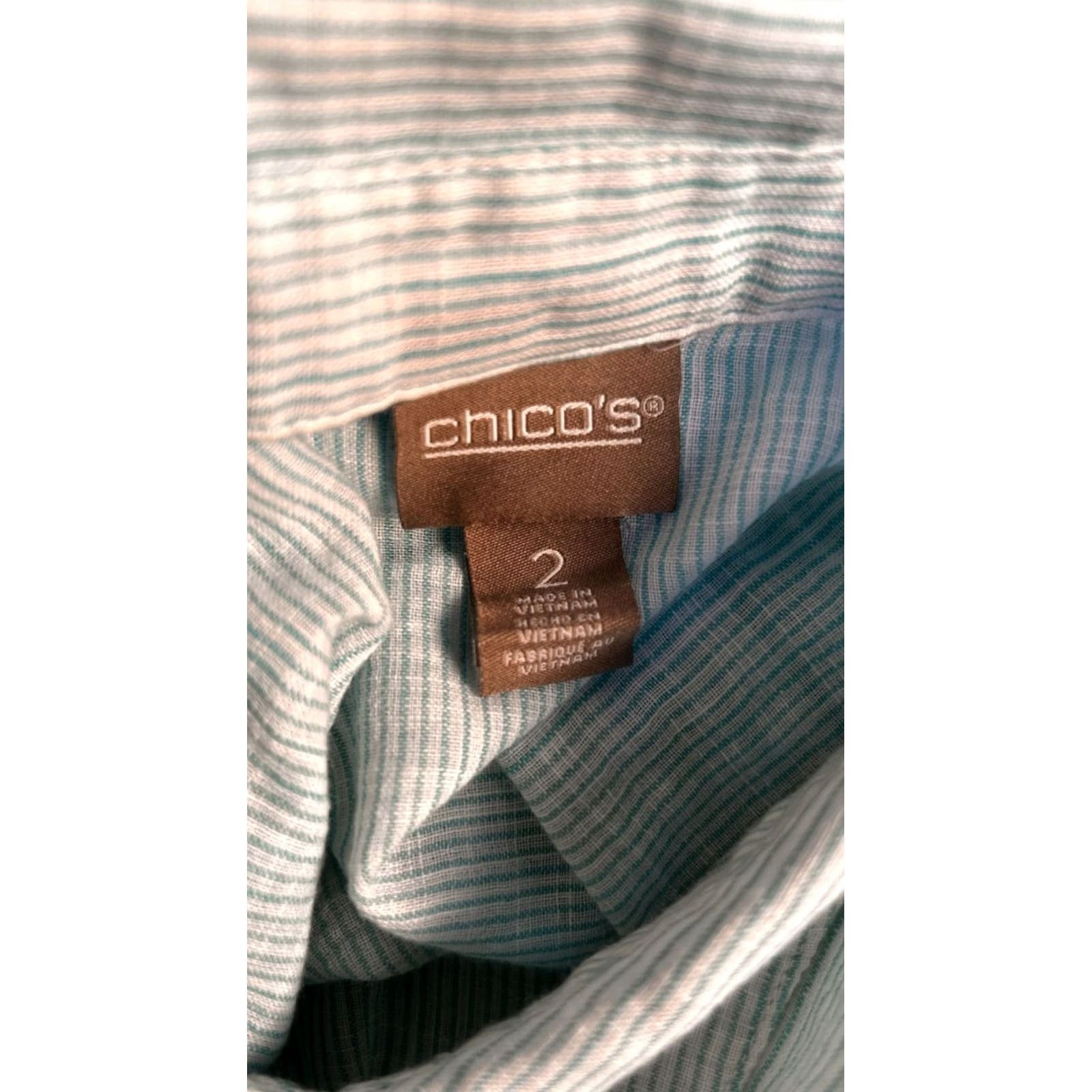 Vintage Chico's Blue Striped Button-Up Ruffle Tunic Top Shirt Size 2 Cotton Long Sleeve Womens Tunic Shirt Size XS / US 0-2 / IT 36-38 - 4 Thumbnail