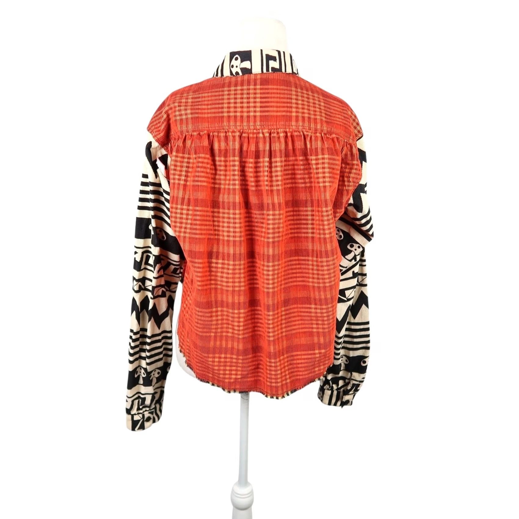 Bdg BDG Urban Outfitters Tripped Up Cream and Black Mushroom Corduroy Top S Cropped Long Sleeve Button-Up Geometric Pattern NWT Womens Small Size S / US 4 / IT 40 - 4 Thumbnail