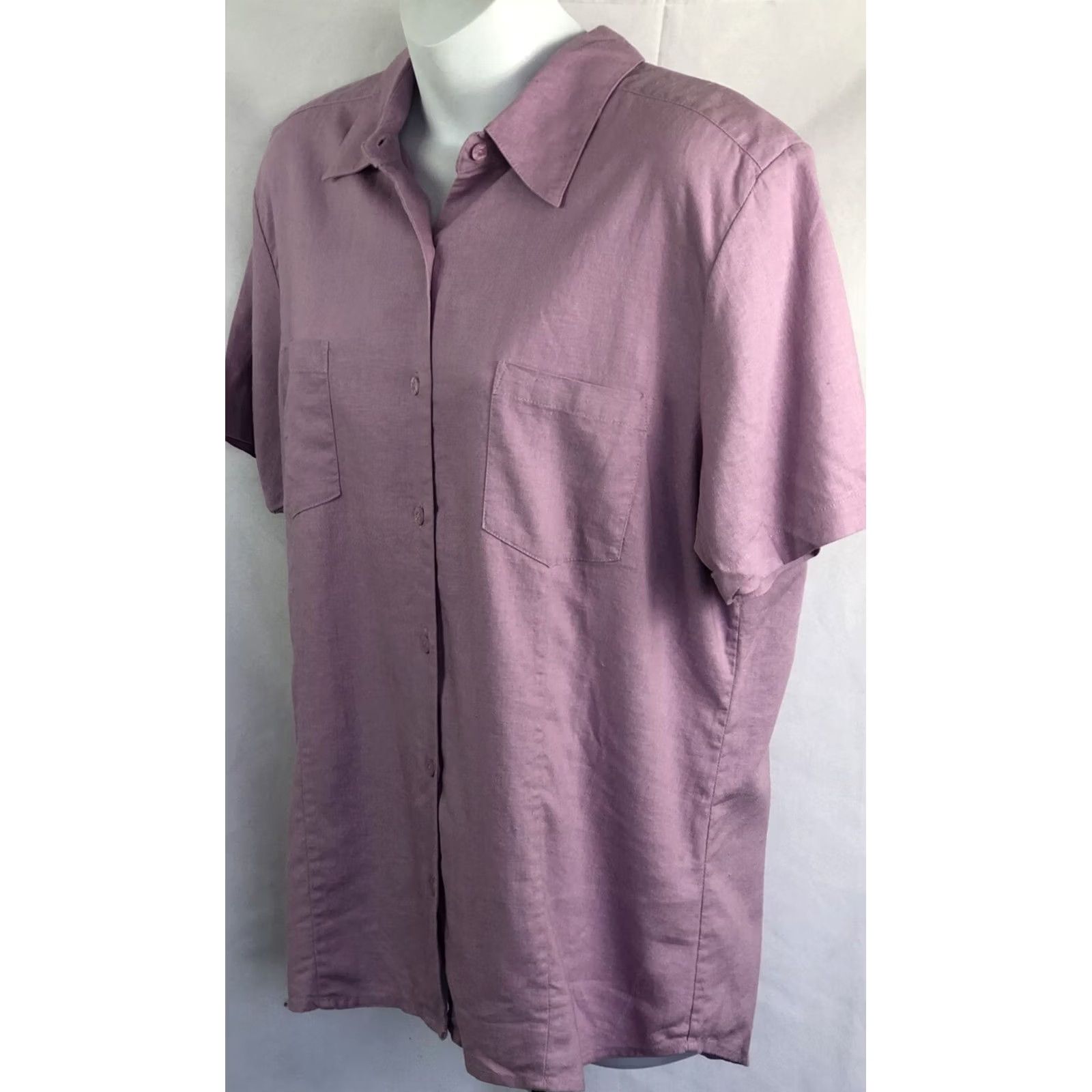 Vintage Christopher Banks Linen top L purple button Up shortsleeve Pockets Cottage NWT Size L / US 10 / IT 46 - 2 Thumbnail