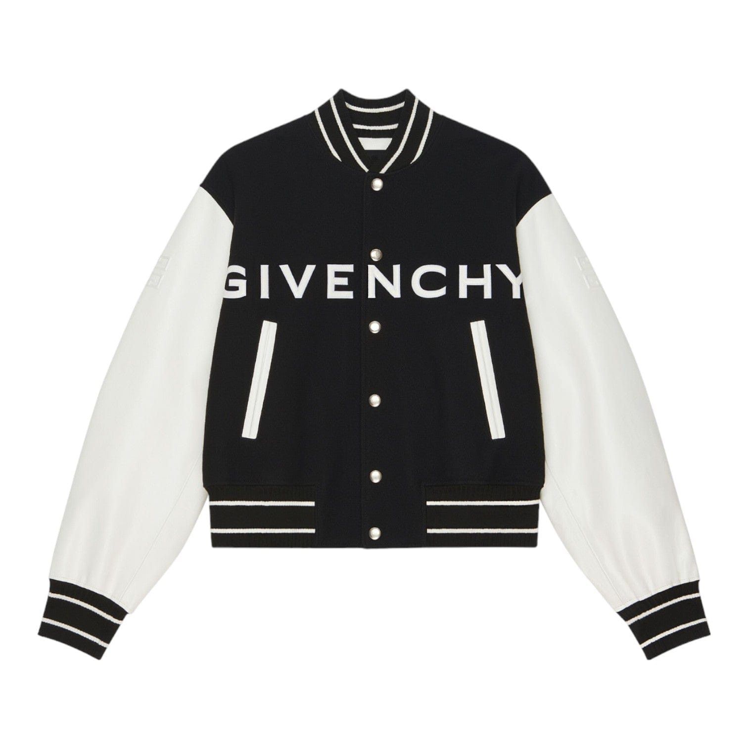 Givenchy Leather Wool Varsity Jacket Black White Size US XXL / EU 58 / 5 - 1 Thumbnail