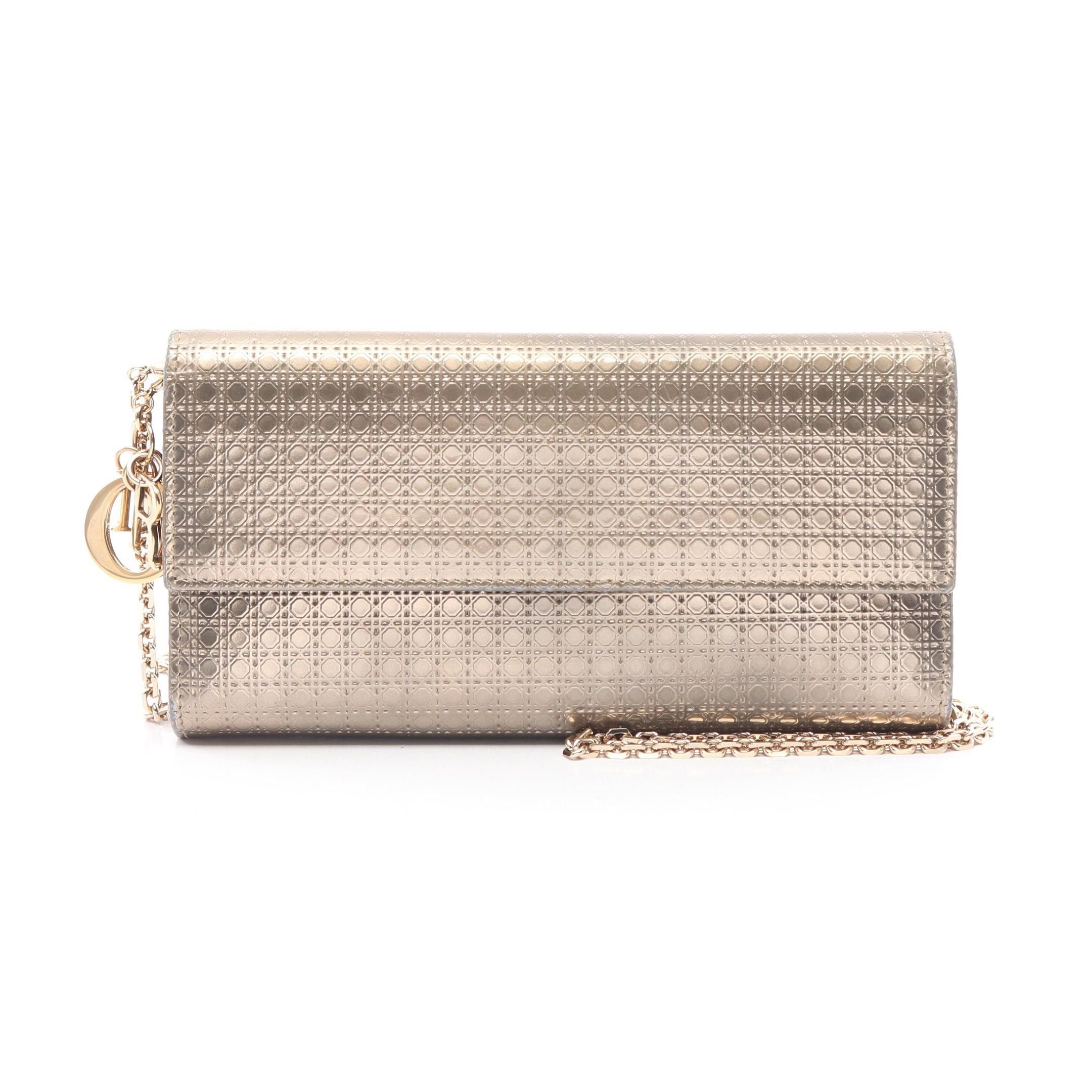 Dior Dior Microcannage Chain Wallet Leather Champagne Gold Embossing Size ONE SIZE - 1 Thumbnail