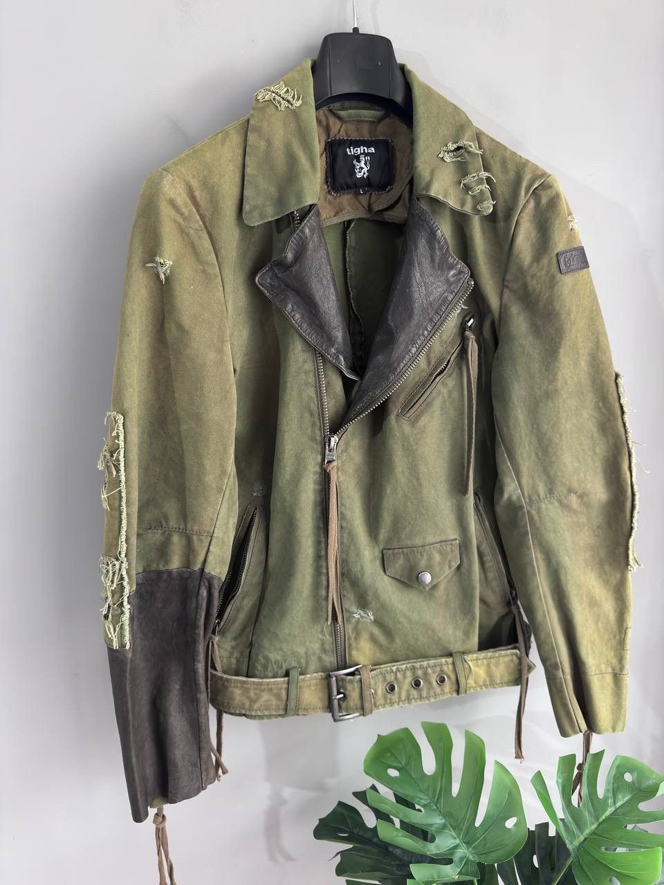 tigha Tigha Men's Canvas Cotton/Leather Distressed Biker Jacket, L Size US L / EU 52-54 / 3 - 3 Thumbnail