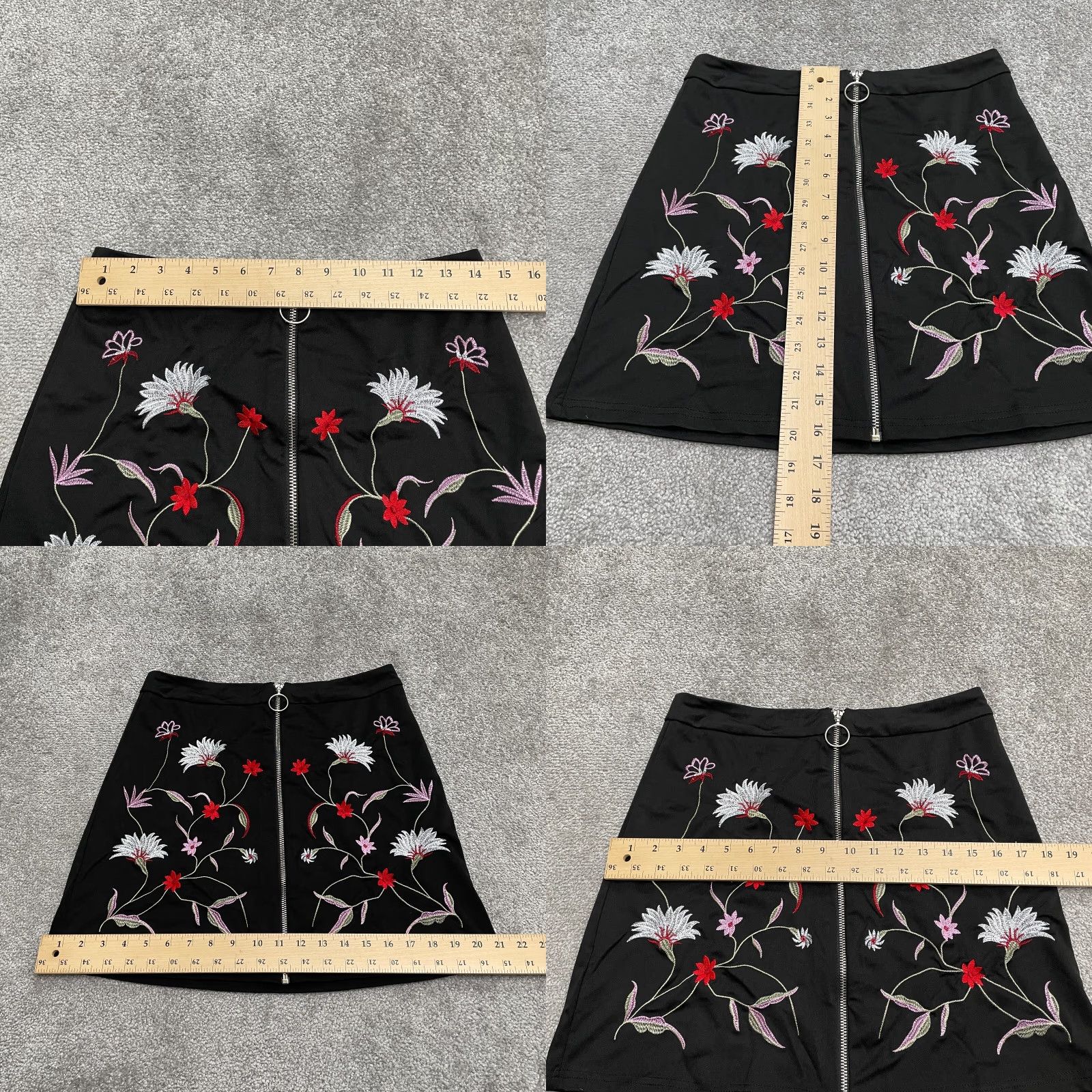 Shein Shein Skirt Womens Medium Black Floral Embroidered Short Mini Full Zip 28x16.5 Size 32" / US 10 / IT 46 - 8 Thumbnail