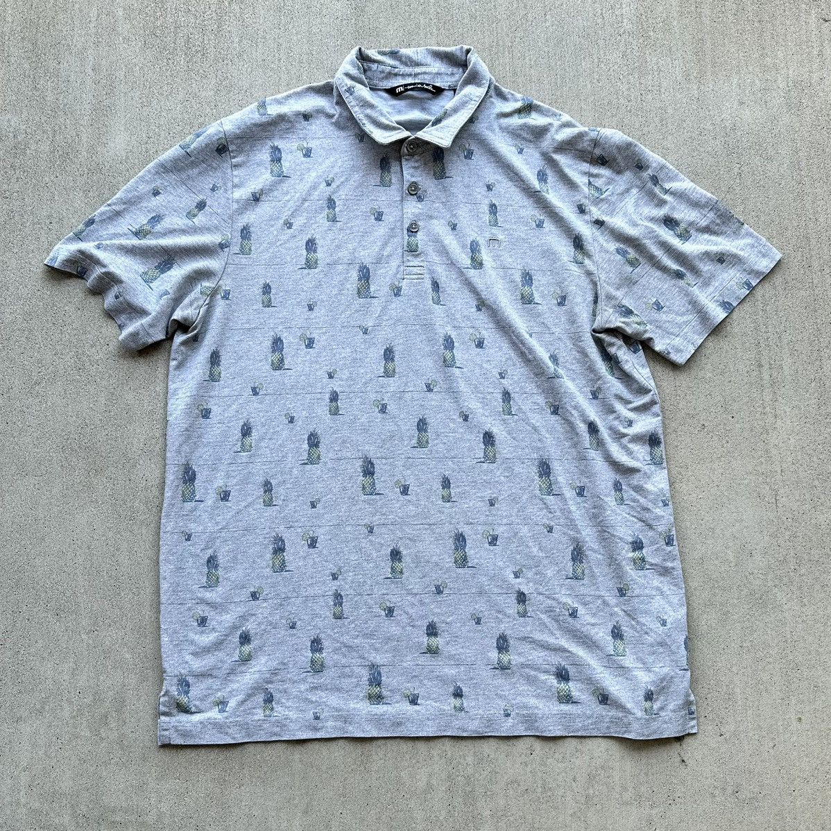TravisMathew Travis Mathew Polo Shirt Men XL Gray Pineapple AOP Size US XL / EU 56 / 4 - 1 Thumbnail