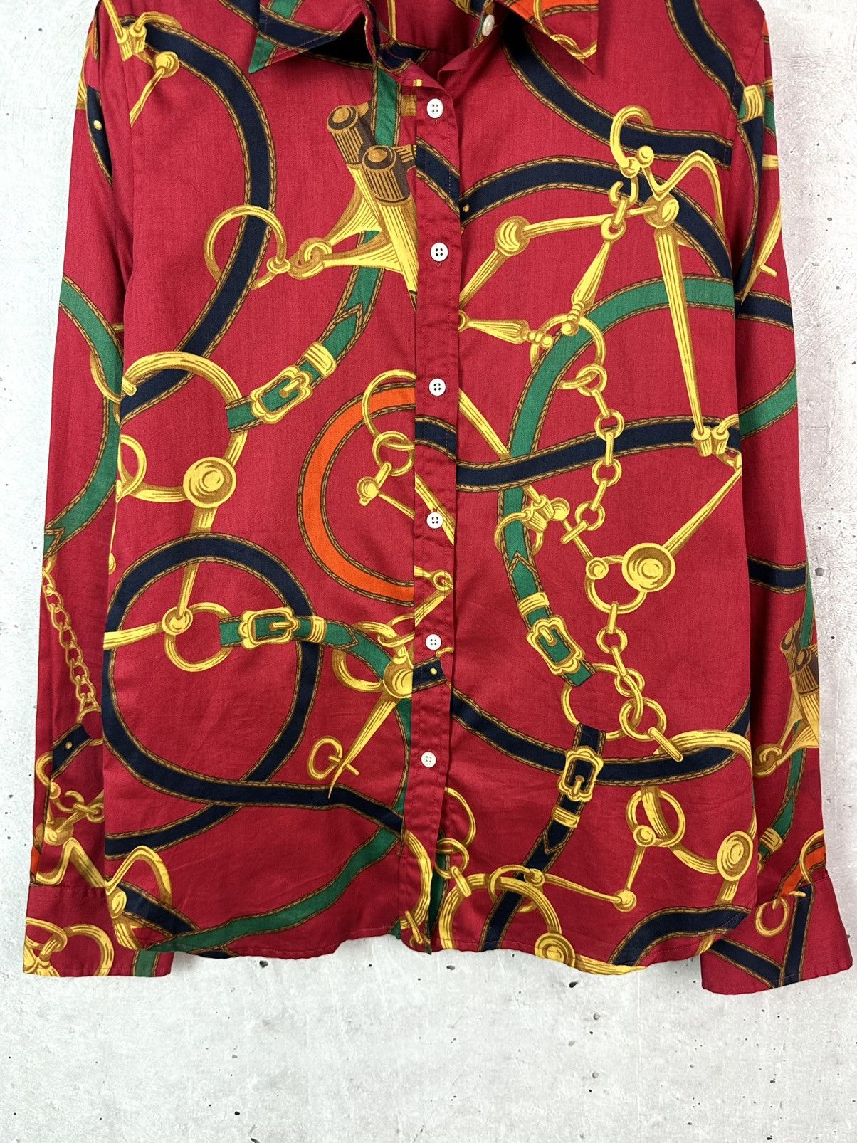Polo Ralph Lauren Vintage Polo Ralph Lauren Chain-Print Red Long Sleeve Shirt Size S / US 4 / IT 40 - 3 Thumbnail