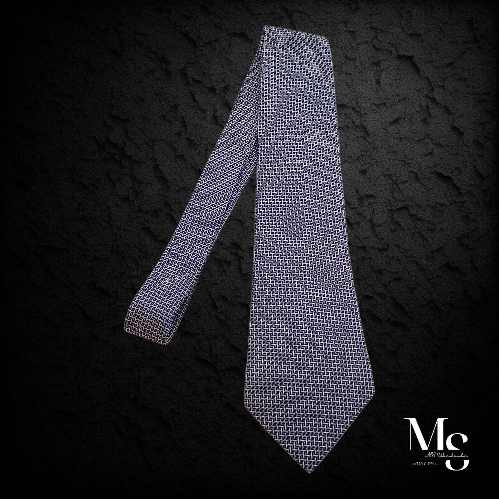 Domenico Vacca DOMENICO VACCA 7Fold Blue 3D Geometric Silk Tie Italy W: 4" Size ONE SIZE - 5 Thumbnail