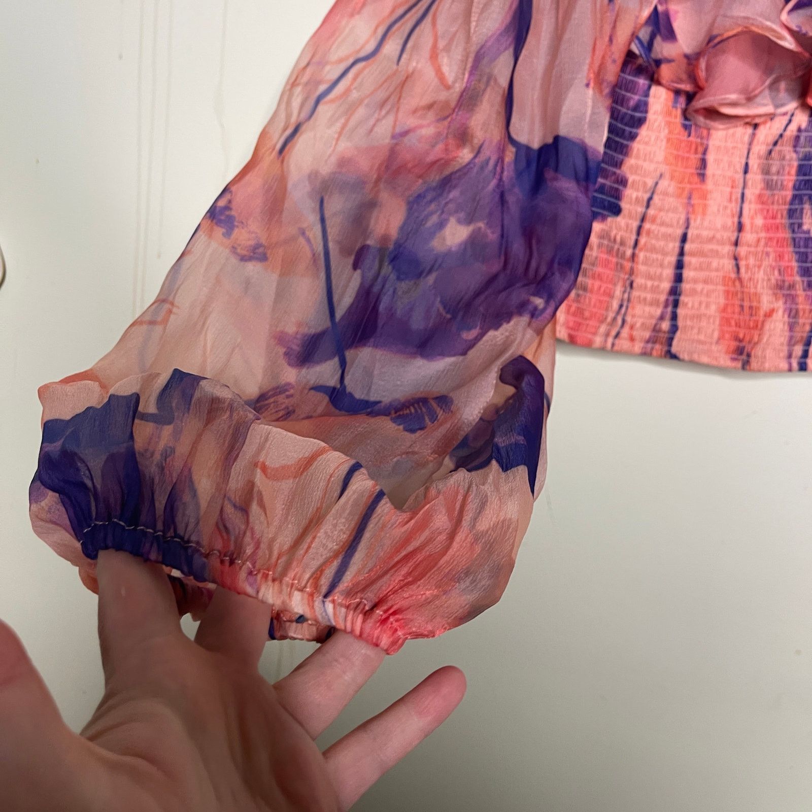 Hutch Hutch Ora Orange Floral smoked Top ballon long sleeves sz M Size M / US 6-8 / IT 42-44 - 6 Thumbnail
