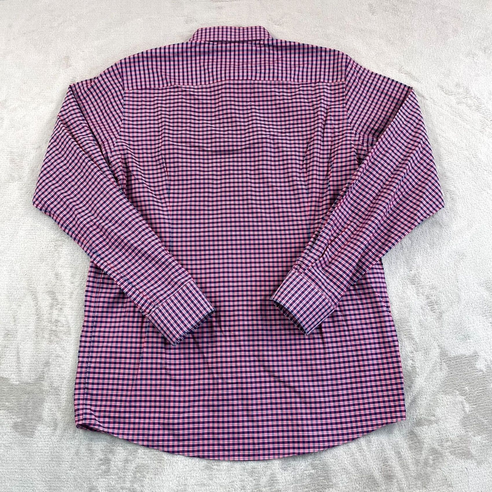 Eton ETON Shirt Men 42 16.5 Large Pink Navy Plaid Designer Long Sleeve Size US L / EU 52-54 / 3 - 4 Thumbnail