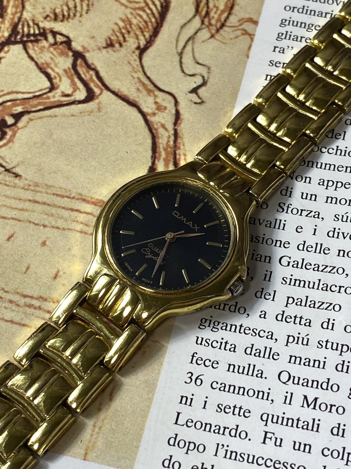 Japanese Brand OMAX Crystal Watch. Vintage Gold Tone Case. Black Dial Size ONE SIZE - 3 Thumbnail