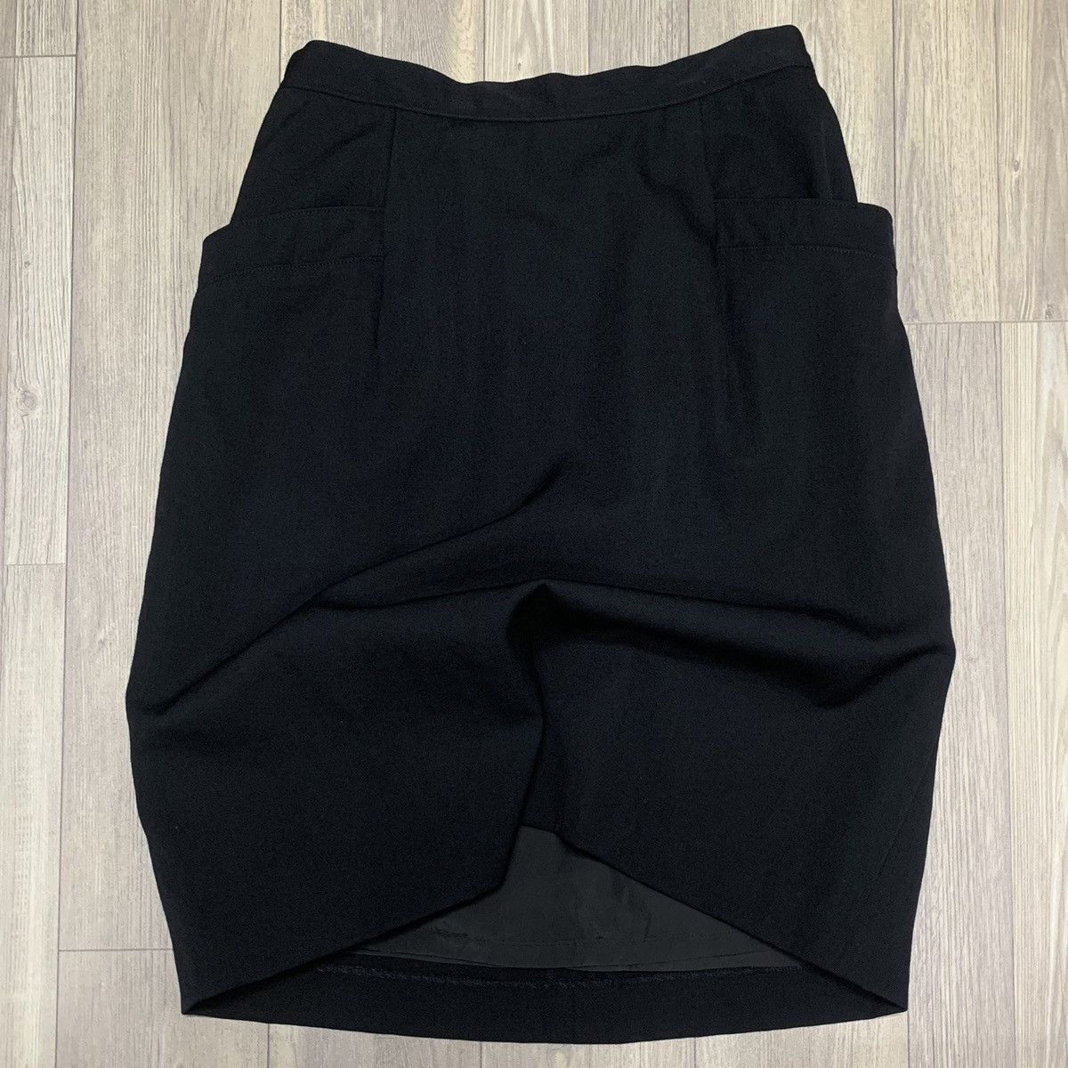 image of Y’S Bis (Yohji Yamamoto) Rayon Back Zip Midi Pencil Skirt in Black, Women's (Size 24)