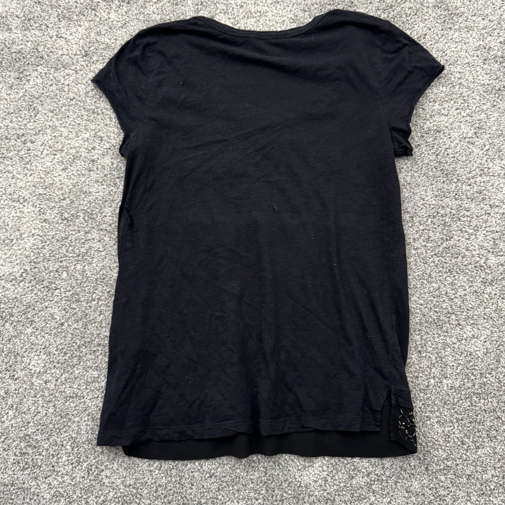 Express Express Top Shirt Womens Small Black Beaded Glam Sparkly Minimalist Edgy Embellished Casual Short Sleeve Round Neck Pullover Cotton Modal Size S / US 4 / IT 40 - 7 Thumbnail