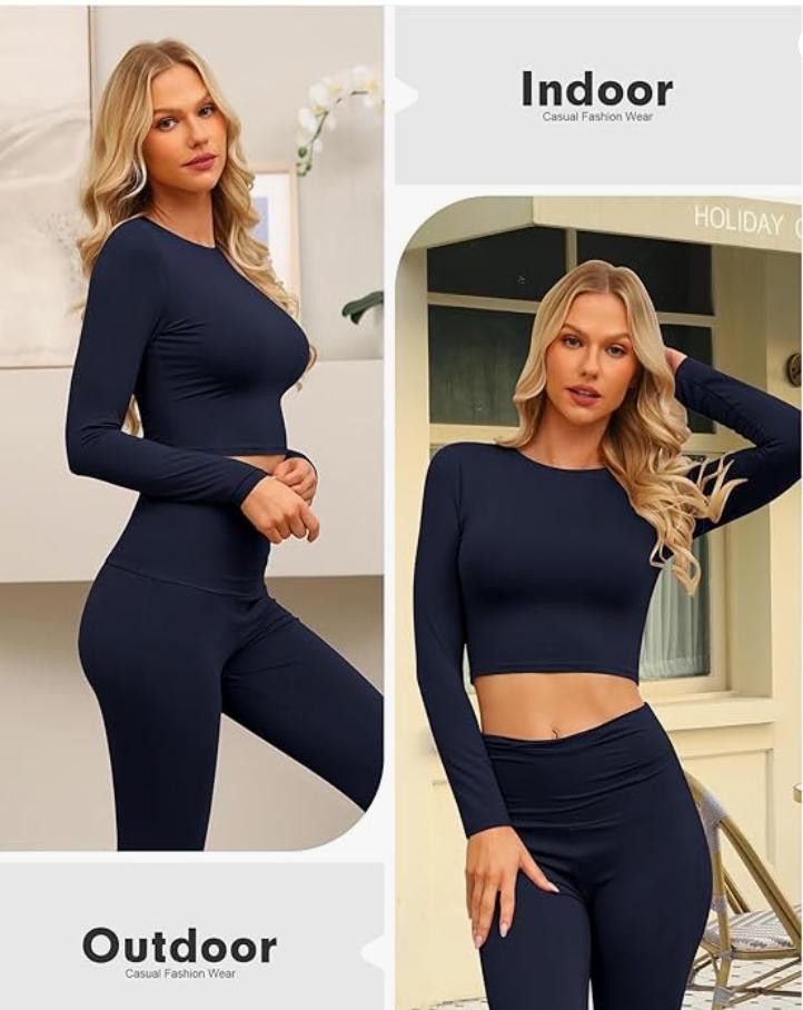 NBDN Nobrandedon Lounge Set with Fold-Over Flare Pants, Long Sleeve SMALL Size ONE SIZE - 6 Thumbnail