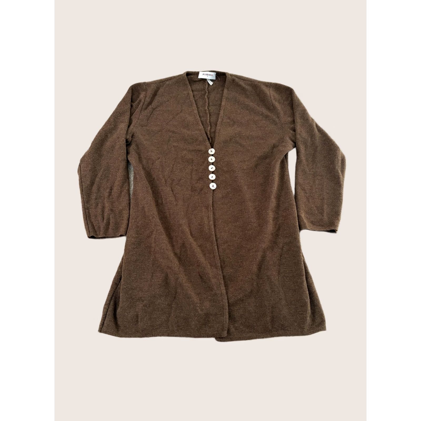 Vintage Rodier Sweater Womens Small Brown Longline Cardigan Button Front Made France Size S / US 4 / IT 40 - 1 Thumbnail