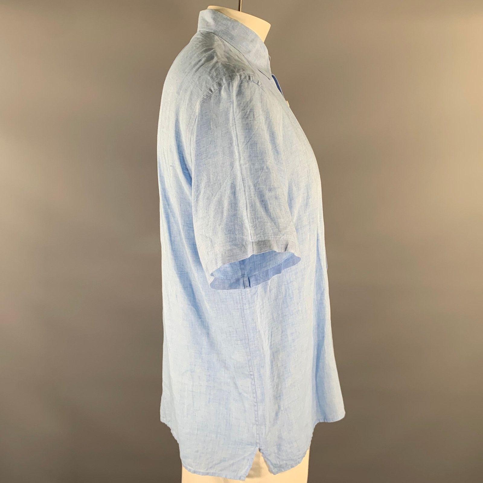 Other LORENZINI Size XL Blue Heather Linen Short Sleeve Shirt Size US XL / EU 56 / 4 - 2 Thumbnail