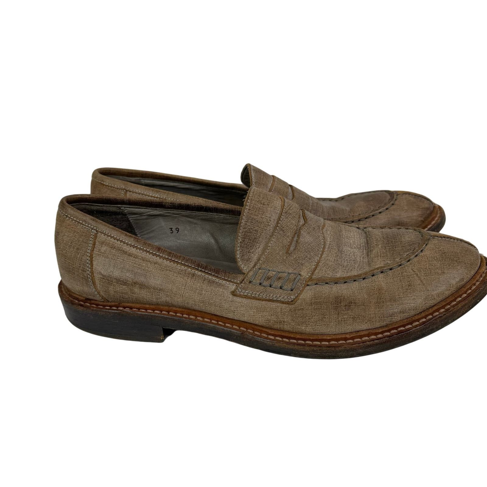 Brunello Cucinelli BRUNELLO CUCINELLI Leather Whipstitch Trim Brown Loafers Size US 6 / EU 39 - 8 Thumbnail