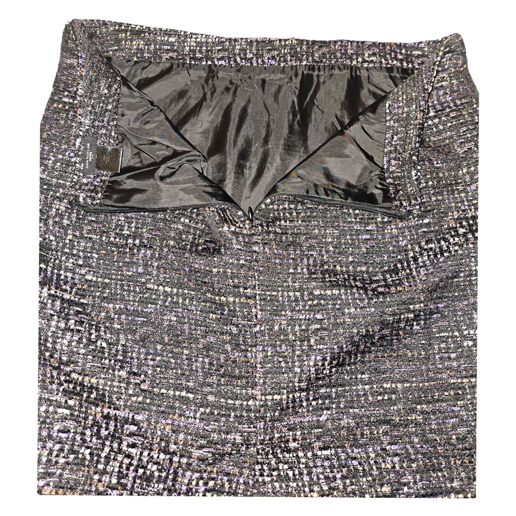 Ann Taylor VINTAGE Ann Taylor Petite Pencil Skirt 12P Women's Black Abstract Lined Casual Workwear Size 34" / US 12 / IT 48 - 6 Thumbnail
