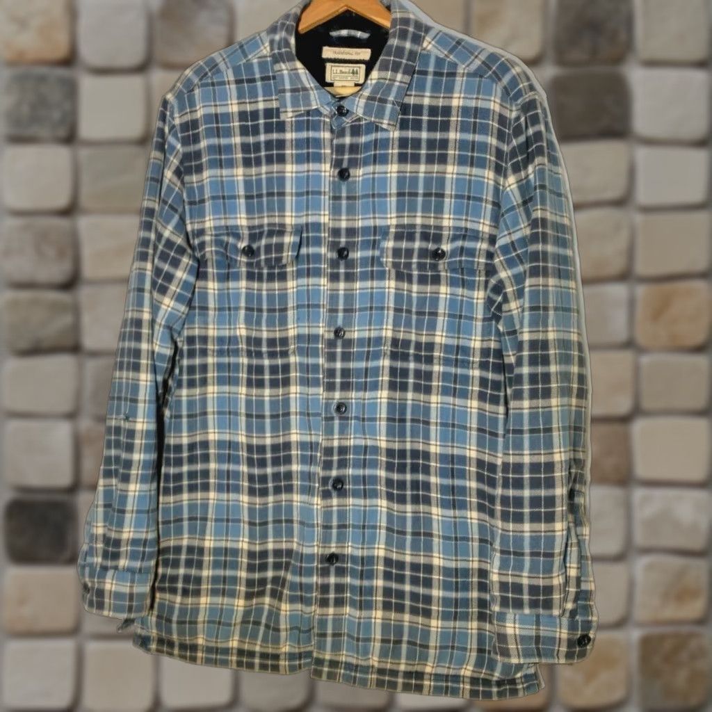 Vintage LL Bean Shacket Shirt Jacket M Blue Plaid Flannel Fleece Lined Work Size US M / EU 48-50 / 2 - 1 Thumbnail