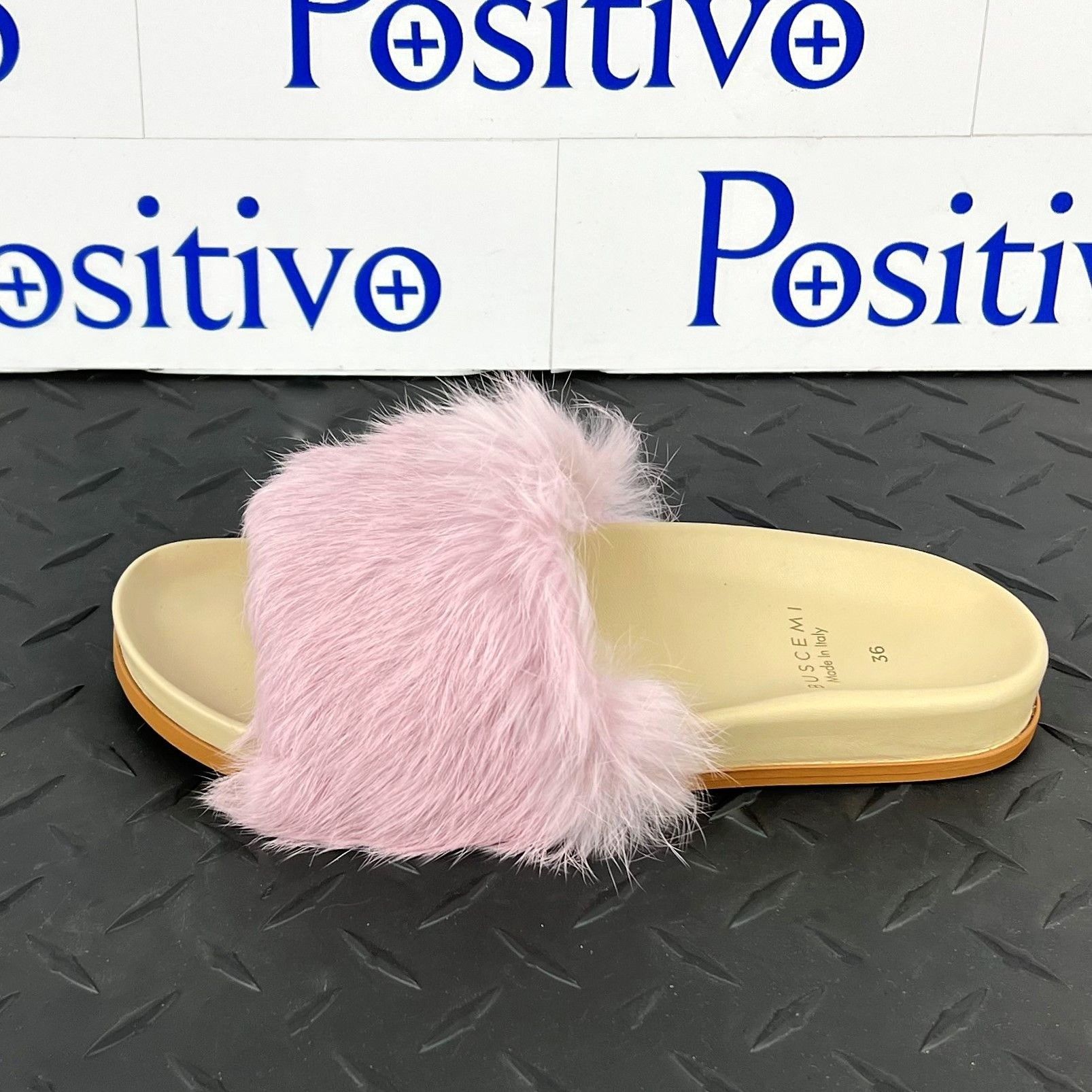 image of Buscemi Slide Fur Clot Pink Leather Slippers Us 8 Eu 38, Women's