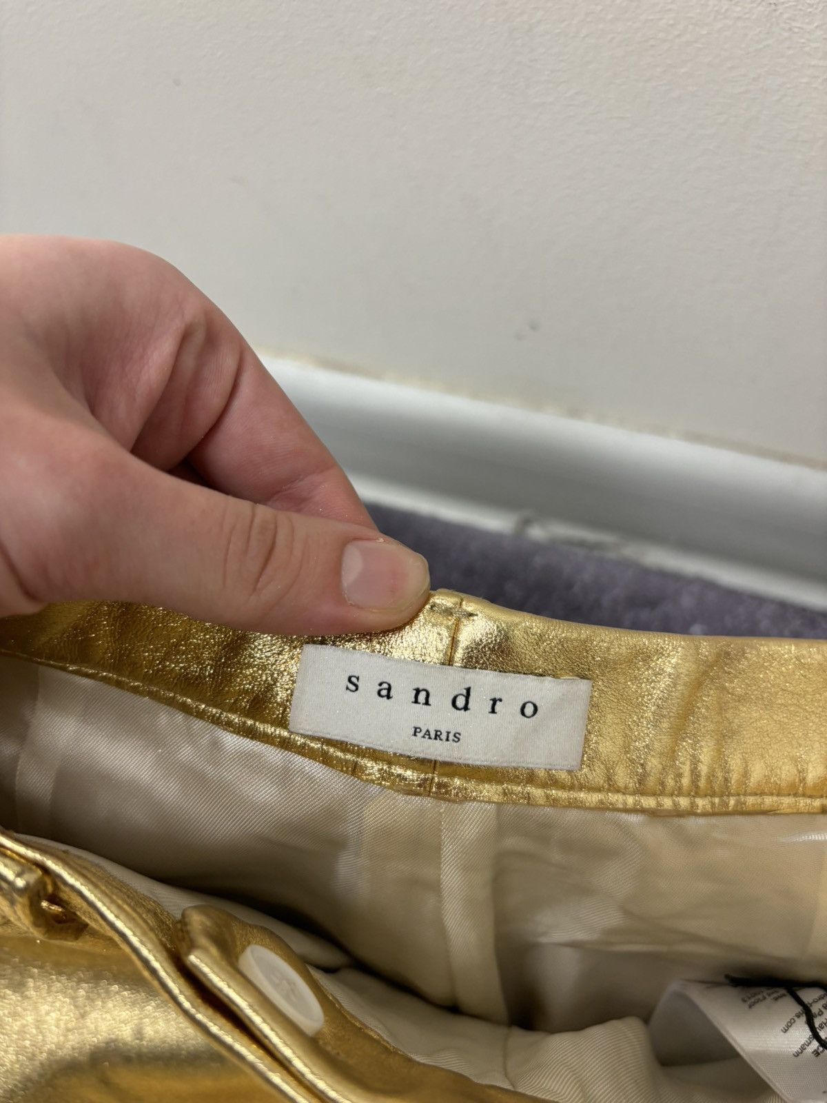 Sandro Sandro Paris NWT Women’s Metallic Gold Lamb Leather Pants Size 30" / US 8 / IT 44 - 8 Thumbnail