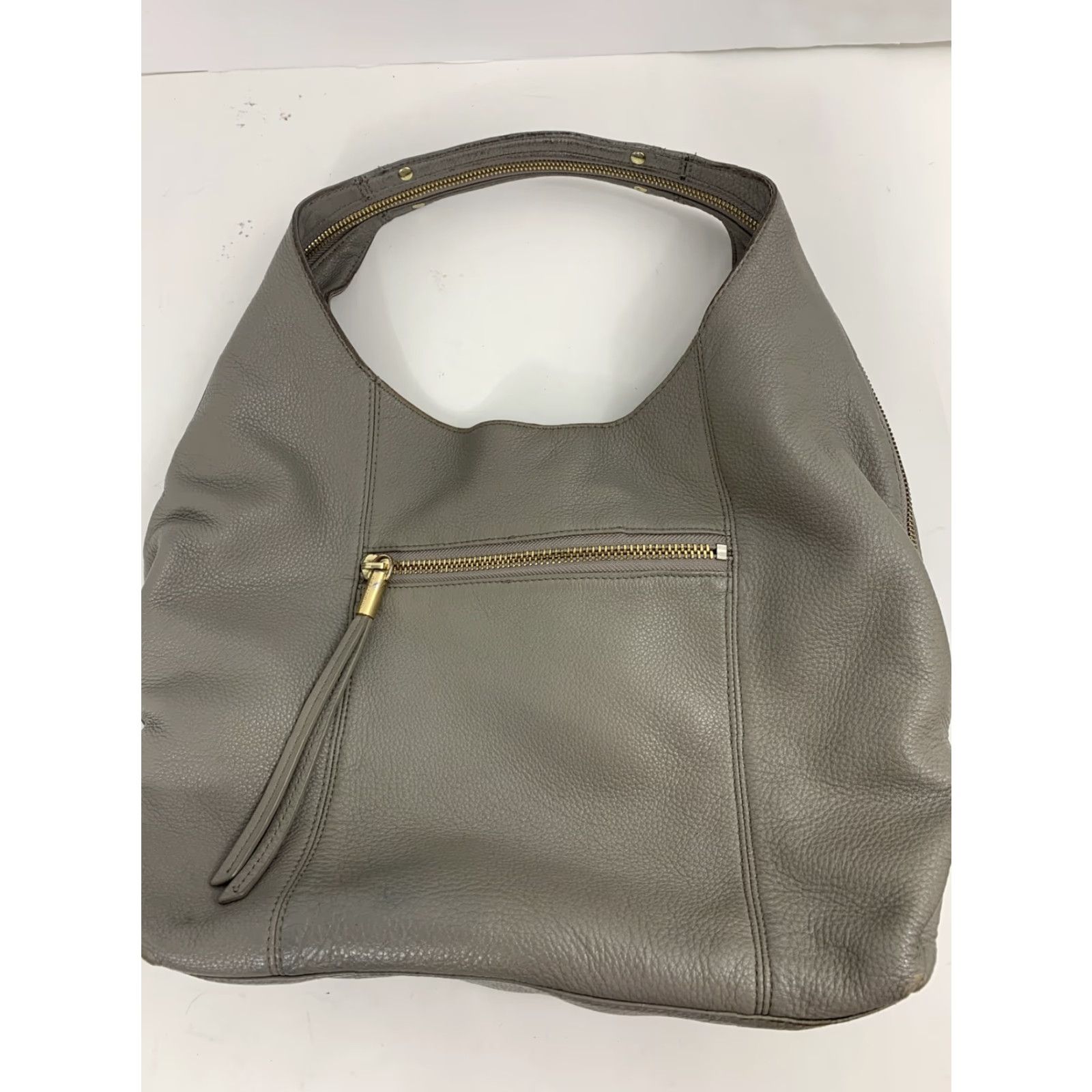 Vince Camuto Vince Camuto Zoe Hobo Ash Gray Leather Tote Zip Satchel/Top Handle Bag, 12x12x5, Zipper, Women, Gray, Zoe, Vince Camuto, Leather Bag, Satchel, Tote Size ONE SIZE - 7 Thumbnail