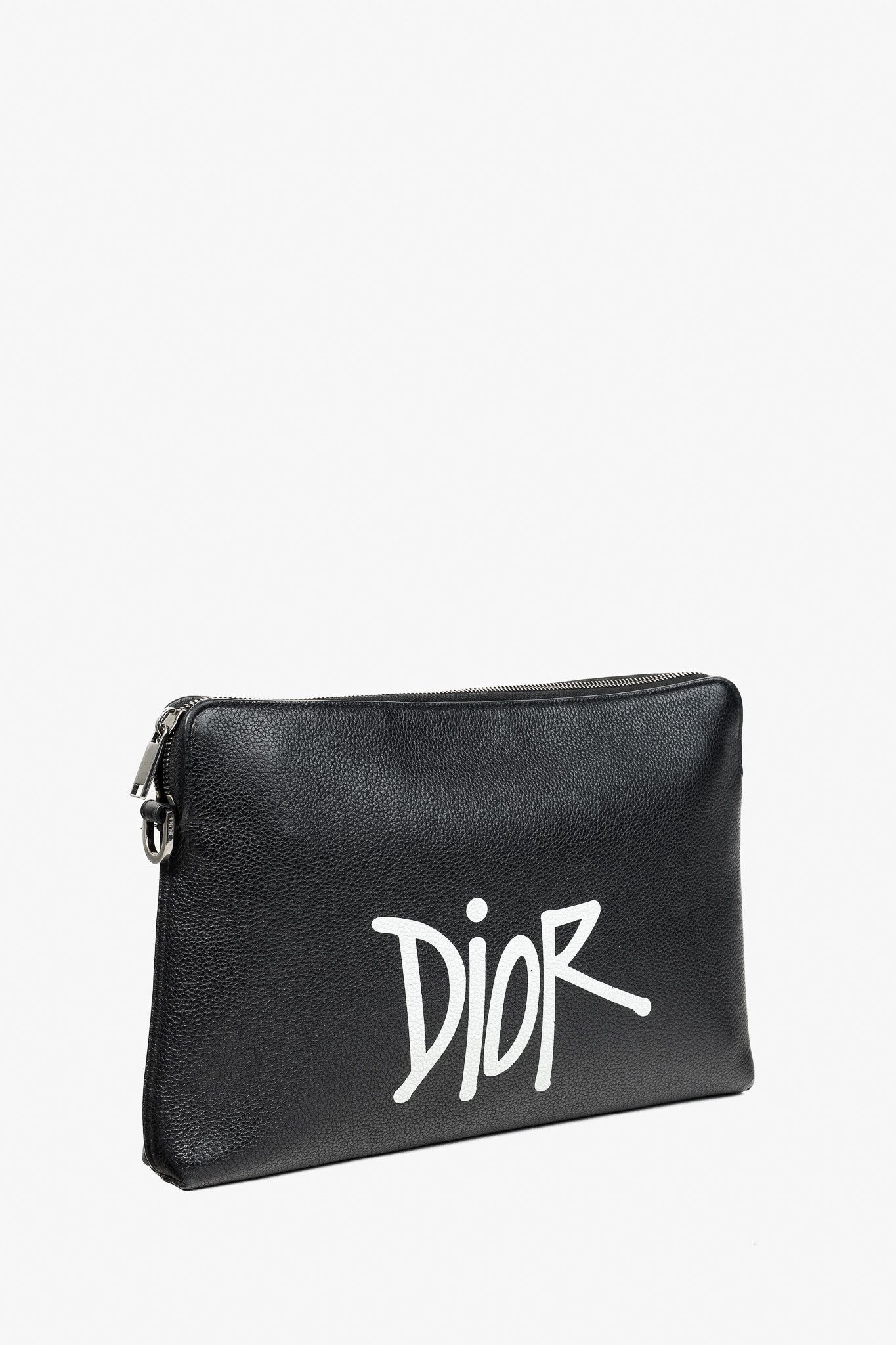 Dior × Stussy Dior X Shawn Stussy AW/20 Black Pebbled Leather Large Clutch Size ONE SIZE - 2 Thumbnail