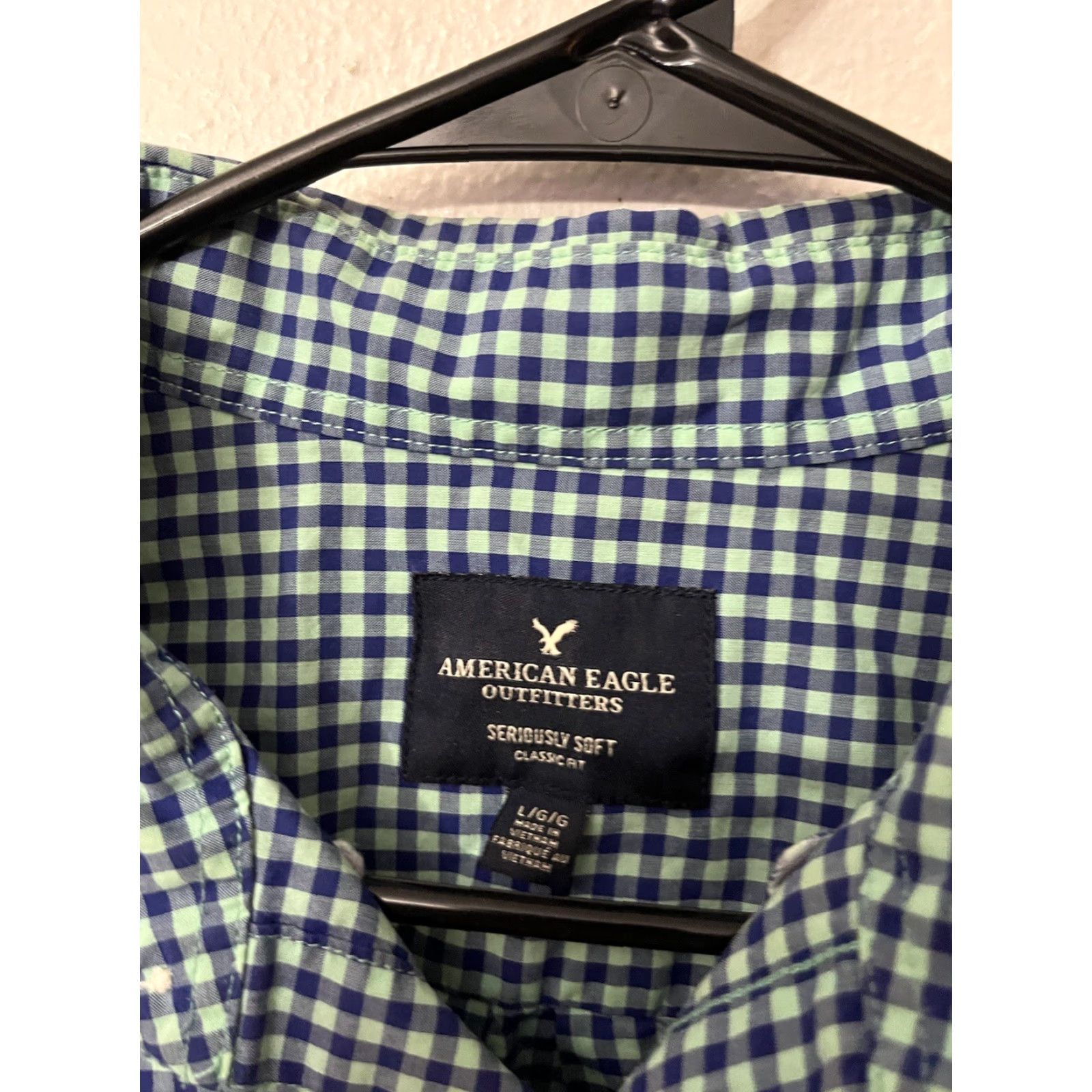 American Eagle Outfitters VINTAGE American Eagle Outfitters Button-Front Shirt Men Large Long Sleeve Blue Gingham Plaid Preppy Style 90s Mens Size US L / EU 52-54 / 3 - 2 Thumbnail