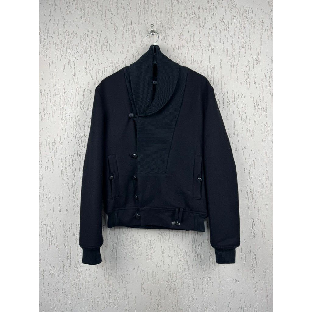 Kris Van Assche Kris Van Assche Asymmetrical Wool Shawl Collar Black Bomber Size US XXS / EU 40 - 1 Thumbnail