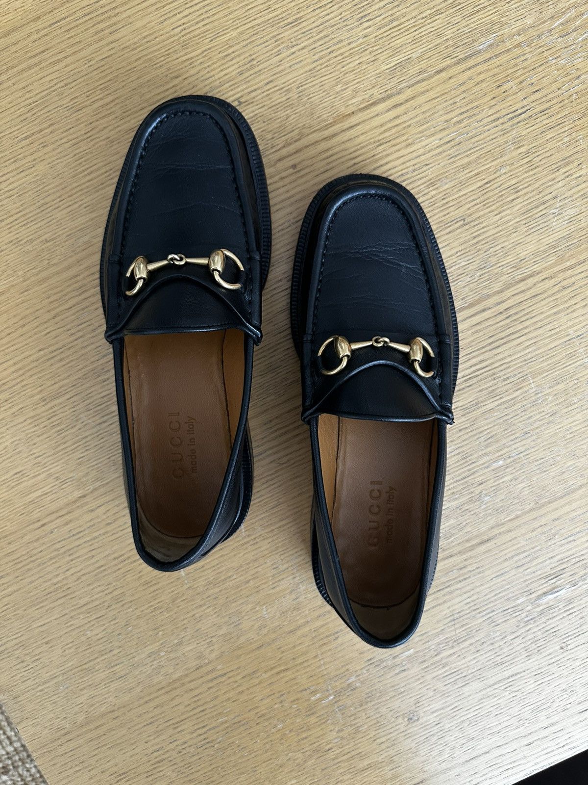 Gucci Gucci Loafers - Black Leather Gold Horsebit Buckle Size US 5 / EU 37 - 5 Thumbnail