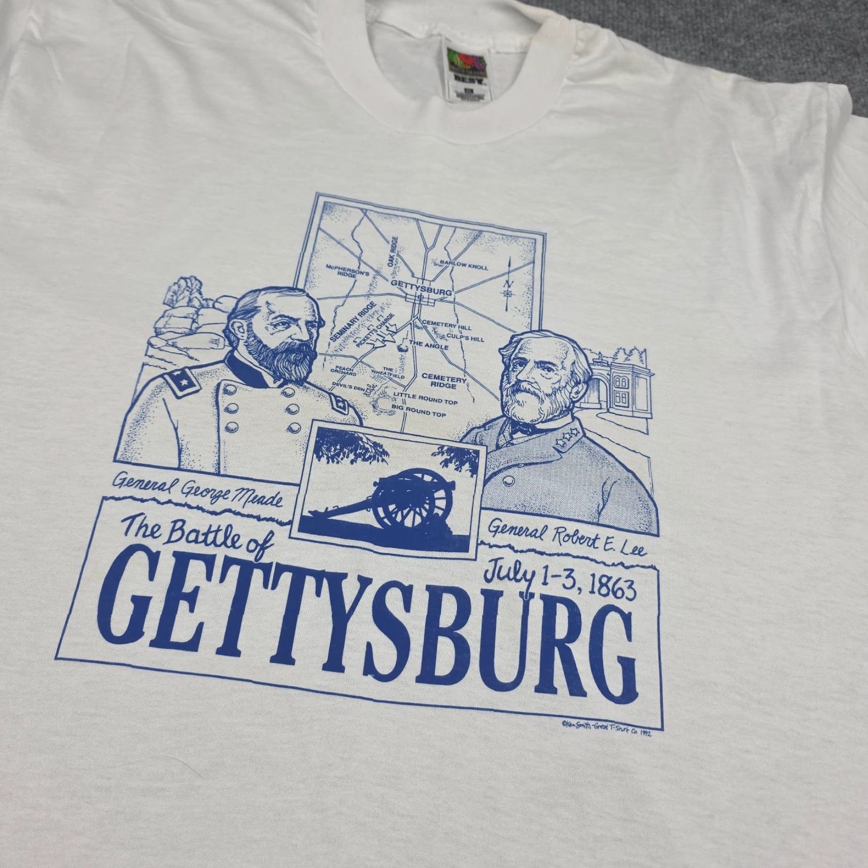 Fruit Of The Loom VINTAGE The Battle Of Gettysburg T-Shirt Men's XL White Single Stitch Graphic Tee Size US XL / EU 56 / 4 - 2 Thumbnail