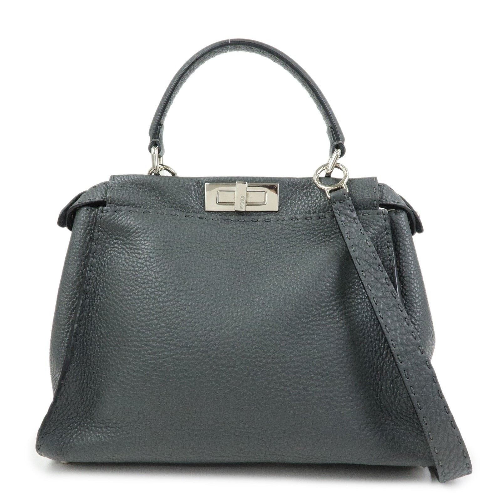 Fendi Fendi Selleria Peekaboo Calfskin Top Handle Bag Gray Size ONE SIZE - 1 Thumbnail