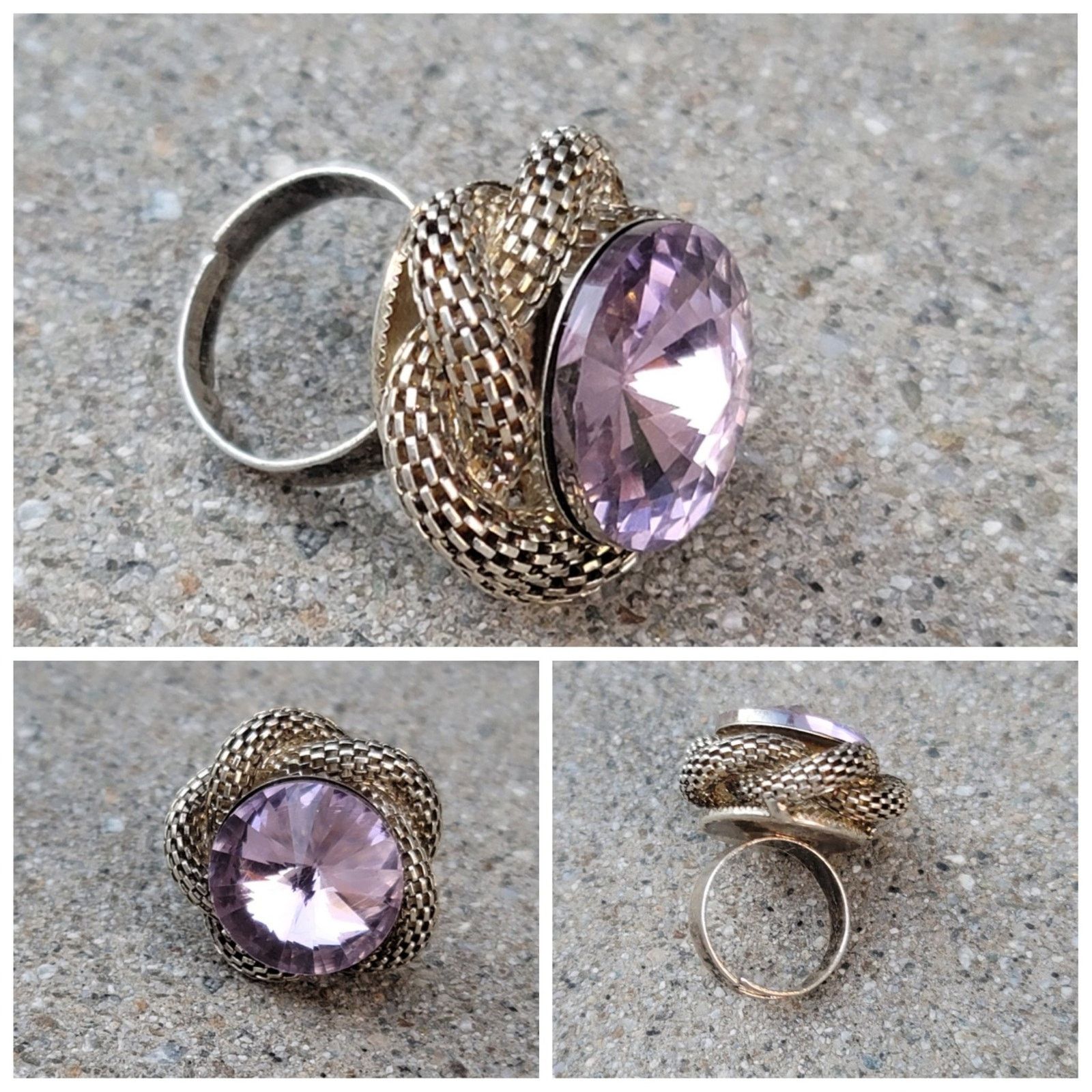 The Unbranded Brand Vtg Silver Tone Faux Amethyst Gemstone Ring Size ONE SIZE - 1 Thumbnail
