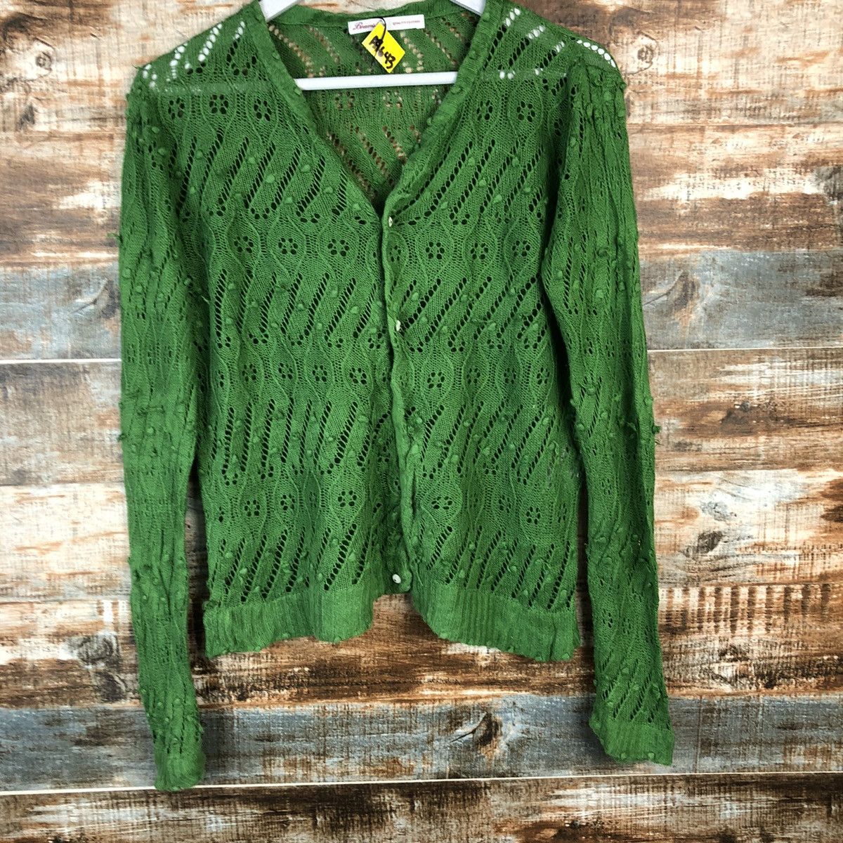 Beams Plus Beamboys Green crochet meshnet Cardigan Knitwear #A1643 Size US M / EU 48-50 / 2 - 3 Thumbnail