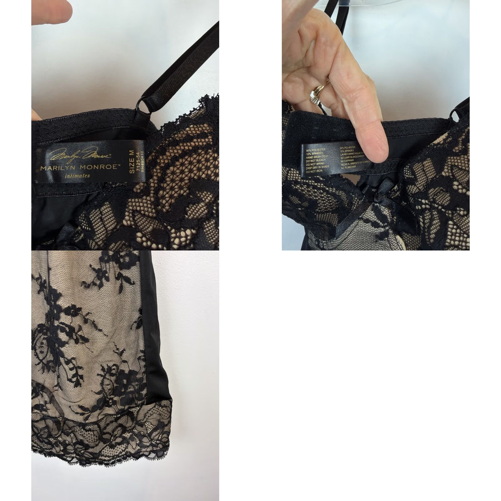 Vintage Marilyn Monroe Chemise Womens Medium Black Lace Nightie Sexy Underwired Adjustable Strap Polyester Nightwear Size ONE SIZE - 8 Thumbnail
