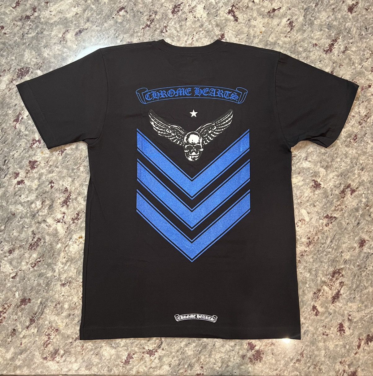 image of Chrome Hearts Blue Foti Wings T-Shirt Size Medium in Black, Men's