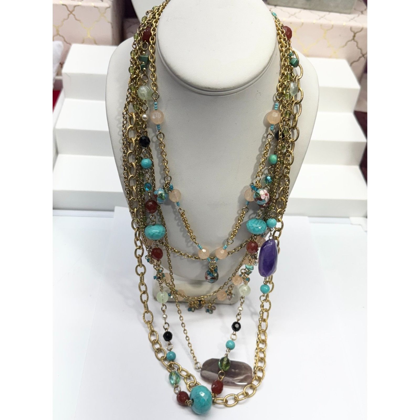 Vintage Vintage Crystal cloisonné beaded multi strand chain necklace Size ONE SIZE - 6 Thumbnail