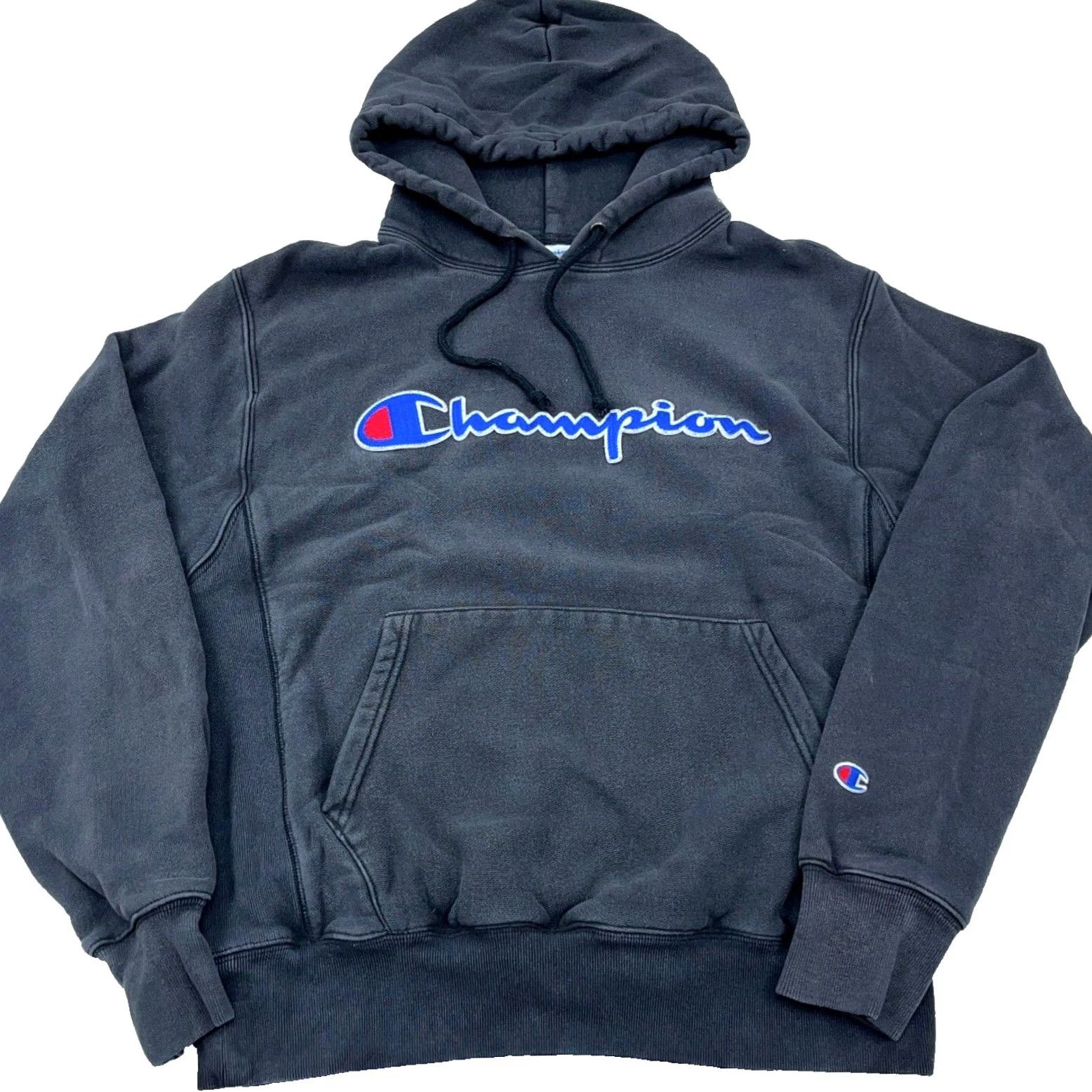 Champion Champion Reverse Weave Hoodie Men M Black Faded Retro Graphic Logo Pockets All Seasons Pullover Sweatshirt Size US M / EU 48-50 / 2 - 2 Thumbnail