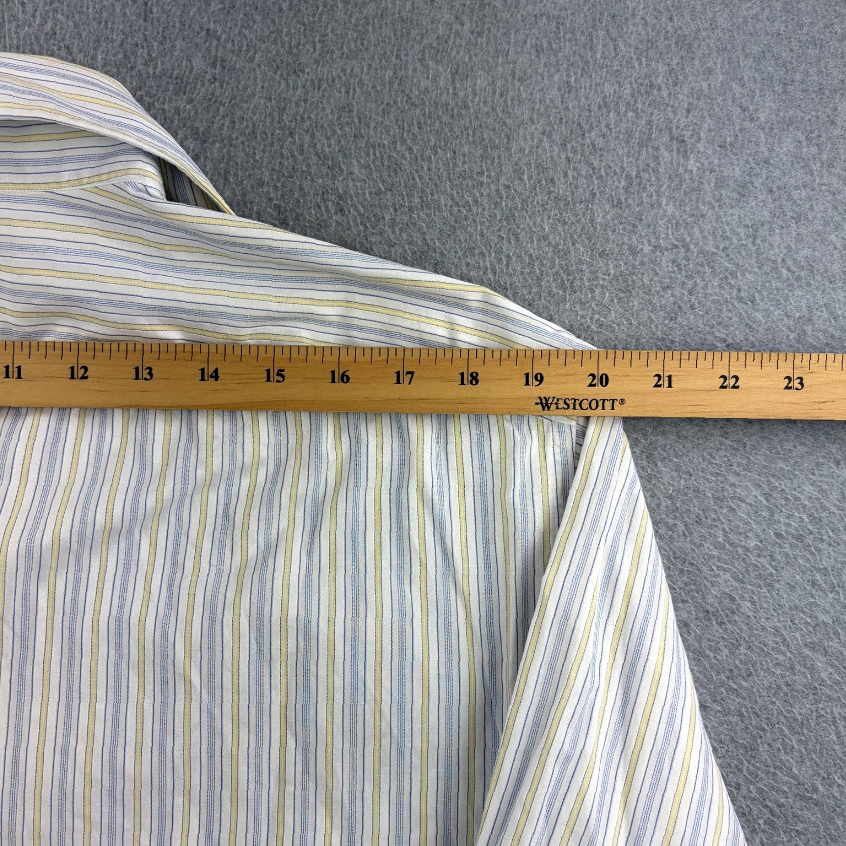 Hugo Boss HUGO BOSS Dress Shirt Mens 18 34/35 Blue Yellow Stripe Regular Fit Long Sleeve Shirt Size 48R - 3 Thumbnail