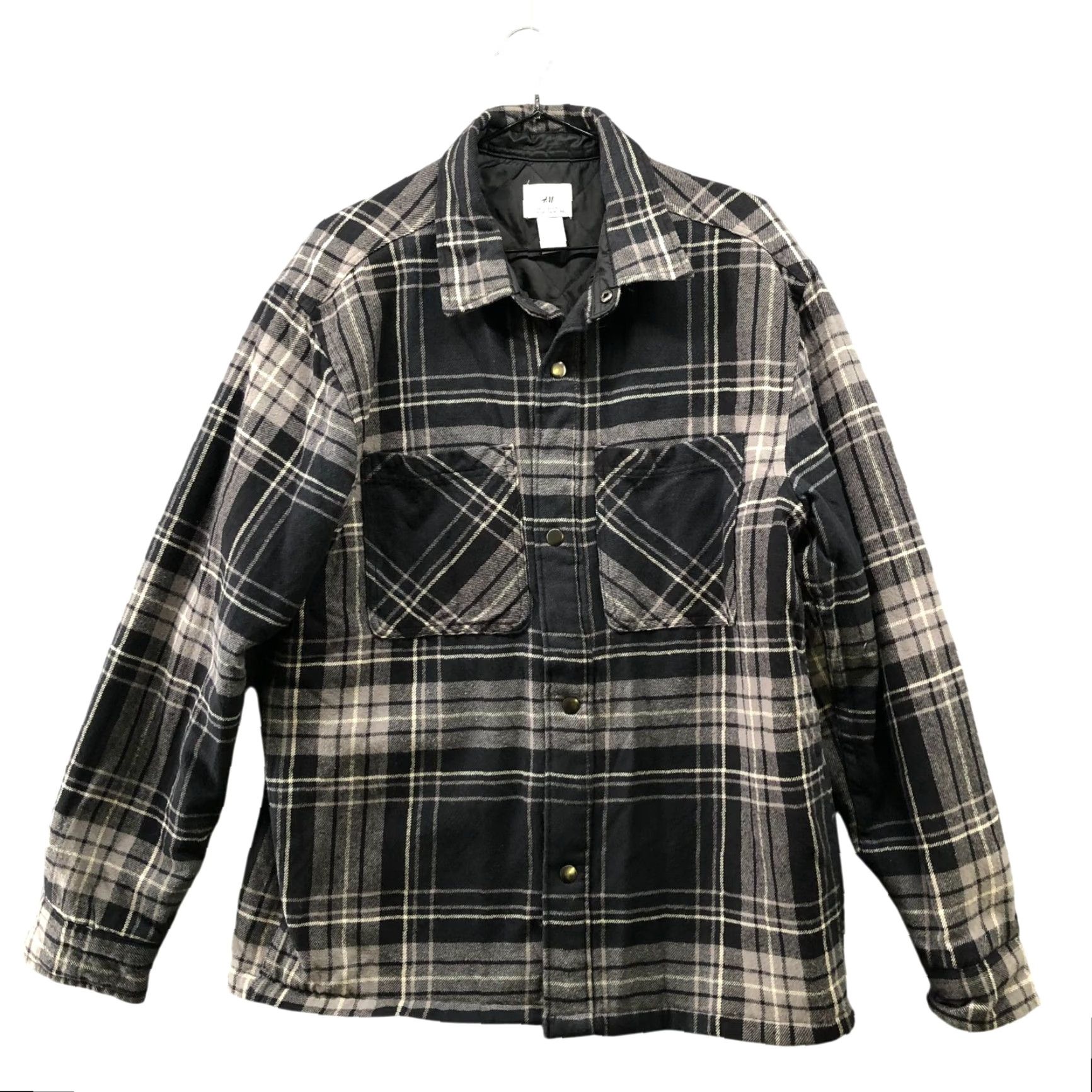 H&M H&M Shacket Mens M Relaxed Fit Gray Plaid Flannel Jacket Padded Overshirt Size US M / EU 48-50 / 2 - 2 Thumbnail