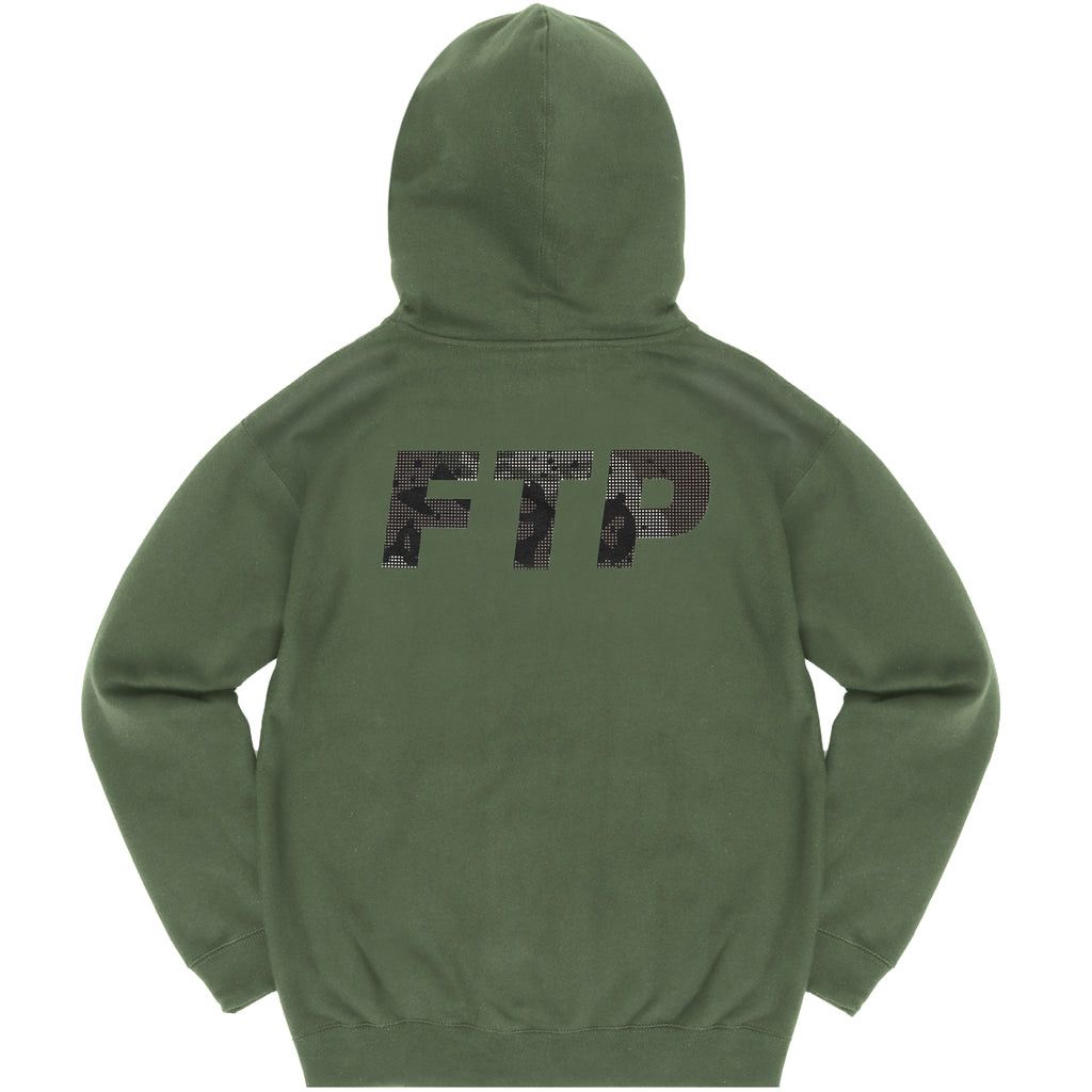 image of Fuck The Population Ftp Night Camo Logo Pullover Hoodie (Olive, Xl), Men's