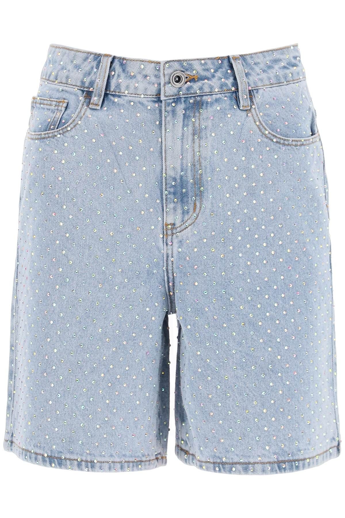 image of Self Portrait Denim Bermuda Shorts With Rhin in Celeste, Women's (Size 26)