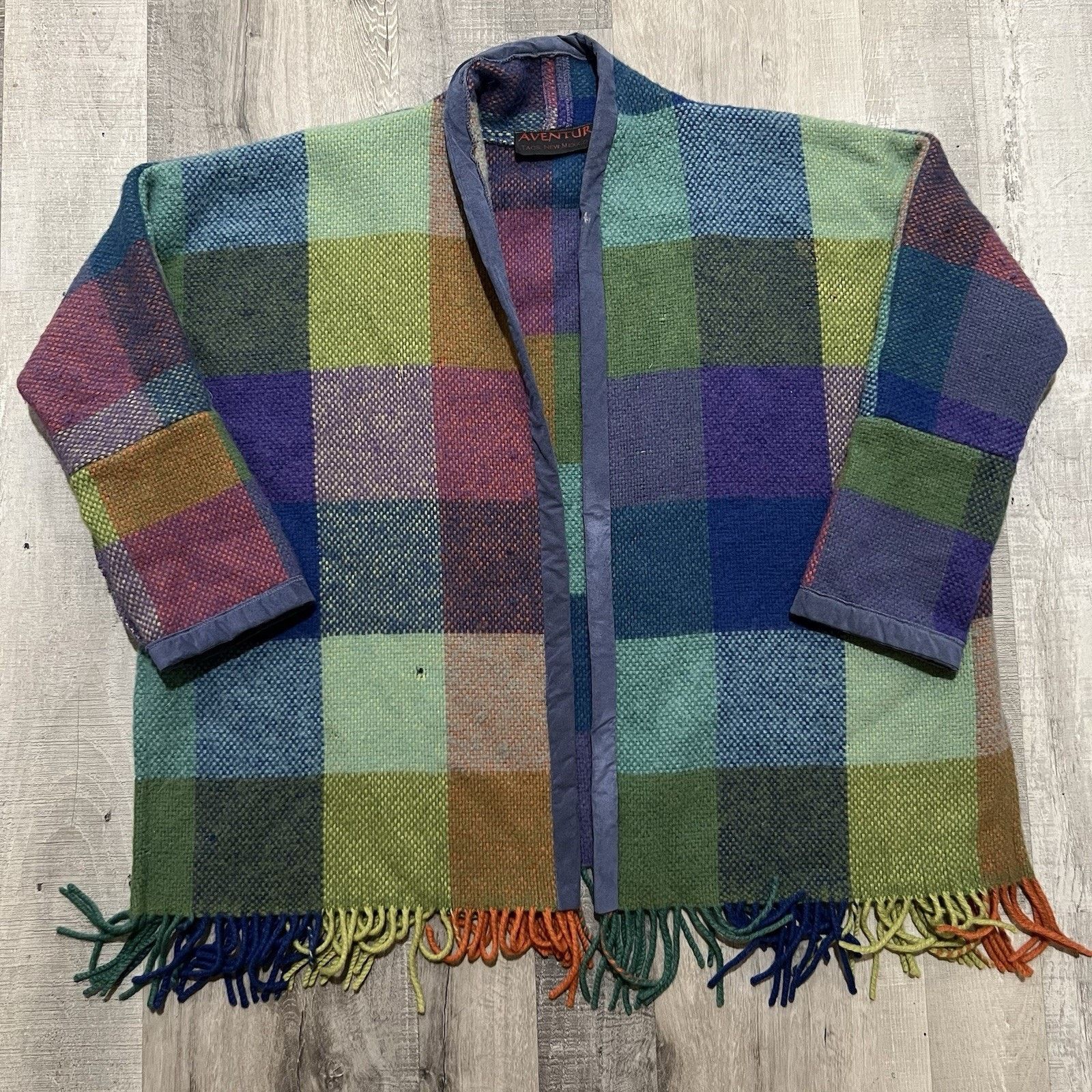 Vintage VTG Aventura Taos New Mexico Plaid Wool Fringe Boho Sweater Size XS / US 0-2 / IT 36-38 - 1 Thumbnail