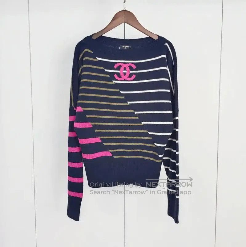 Chanel Chanel Blue Striped Cashmere Sweater for Women . Size S / US 4 / IT 40 - 1 Thumbnail