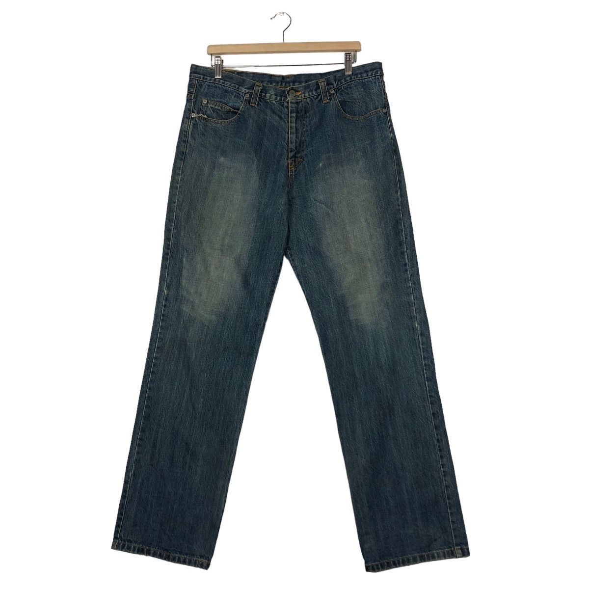 Japanese Brand 🔥Addnine Genuine Garment Denim Jeans Cross Big Logo Pocket Size US 35 - 2 Thumbnail