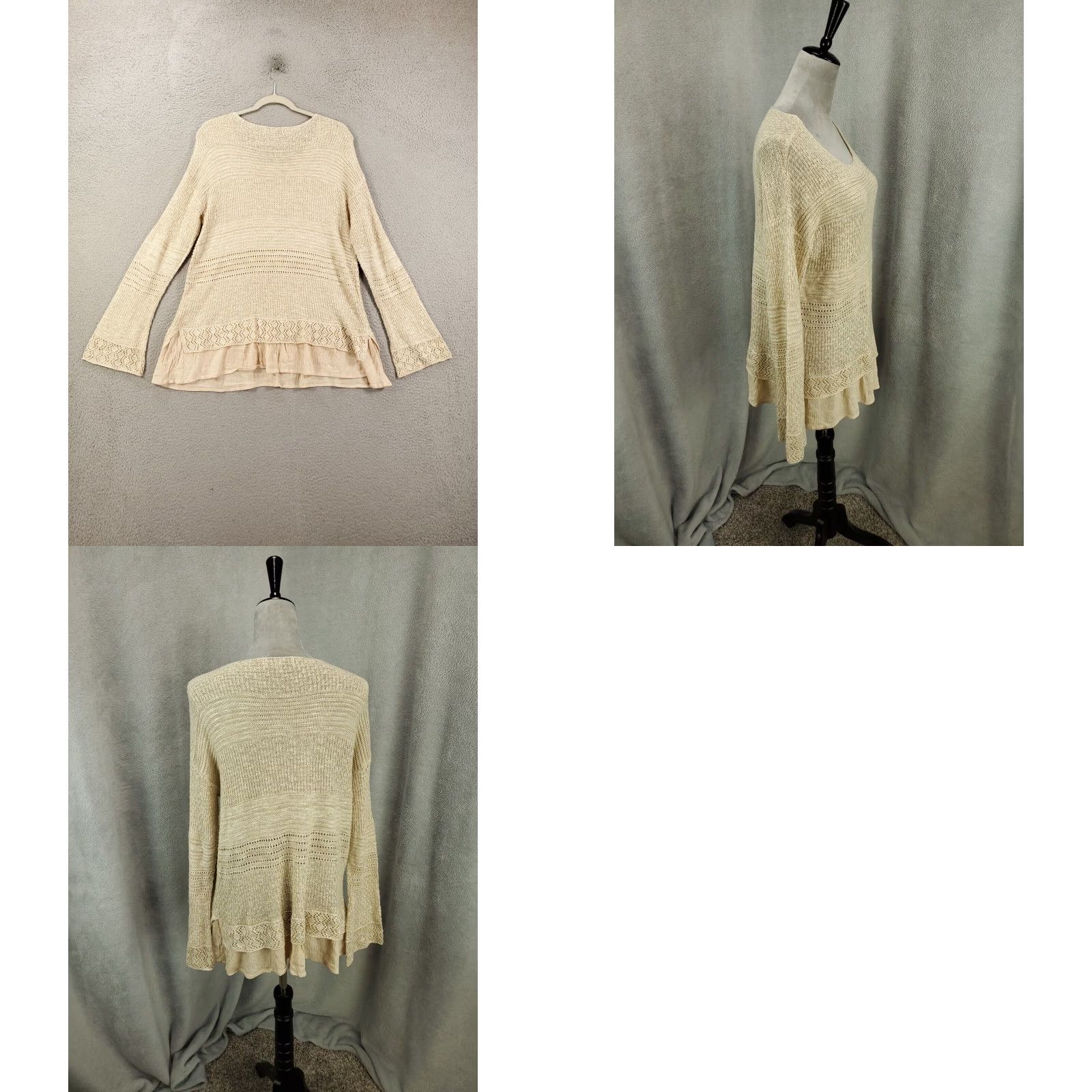 Vintage Knox Rose Sweater Tunic Women L Beige Long Sleeve Knit Boho Lightweight Breathable Fall Winter Spring Bohemian Western Womens Size L / US 10 / IT 46 - 8 Thumbnail