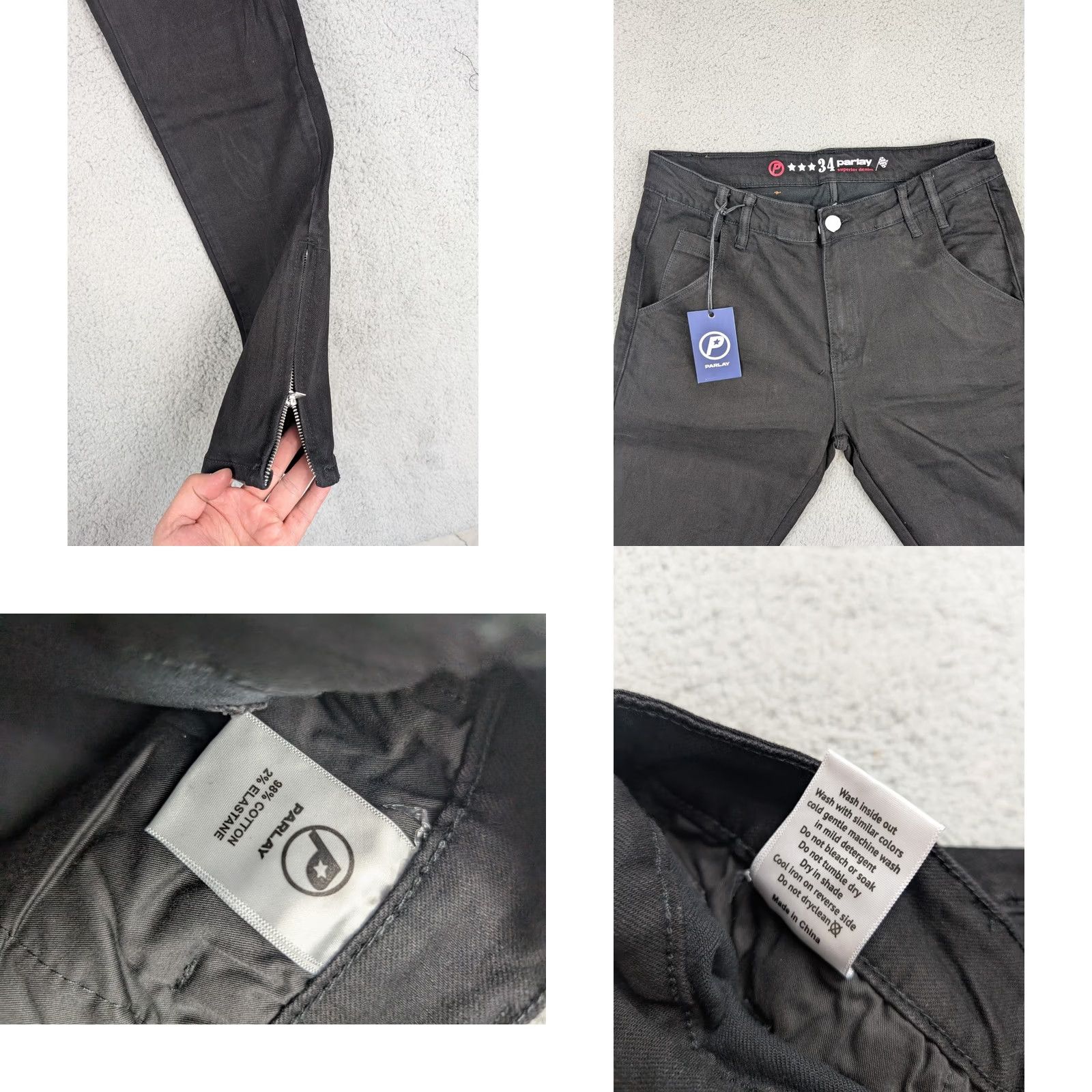 Denime Parlay Mens Skinny Jeans Black Red Denim Distressed 34x32 Size US 34 / EU 50 - 8 Thumbnail