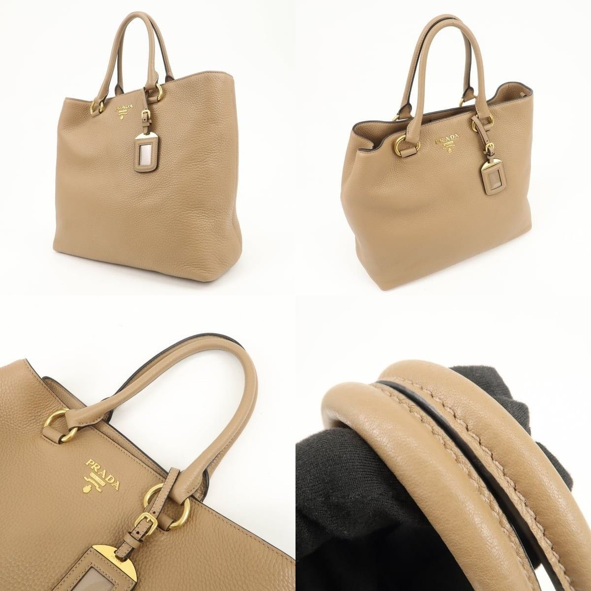 Prada Prada Logo Leather Tote Tan Size ONE SIZE - 3 Thumbnail