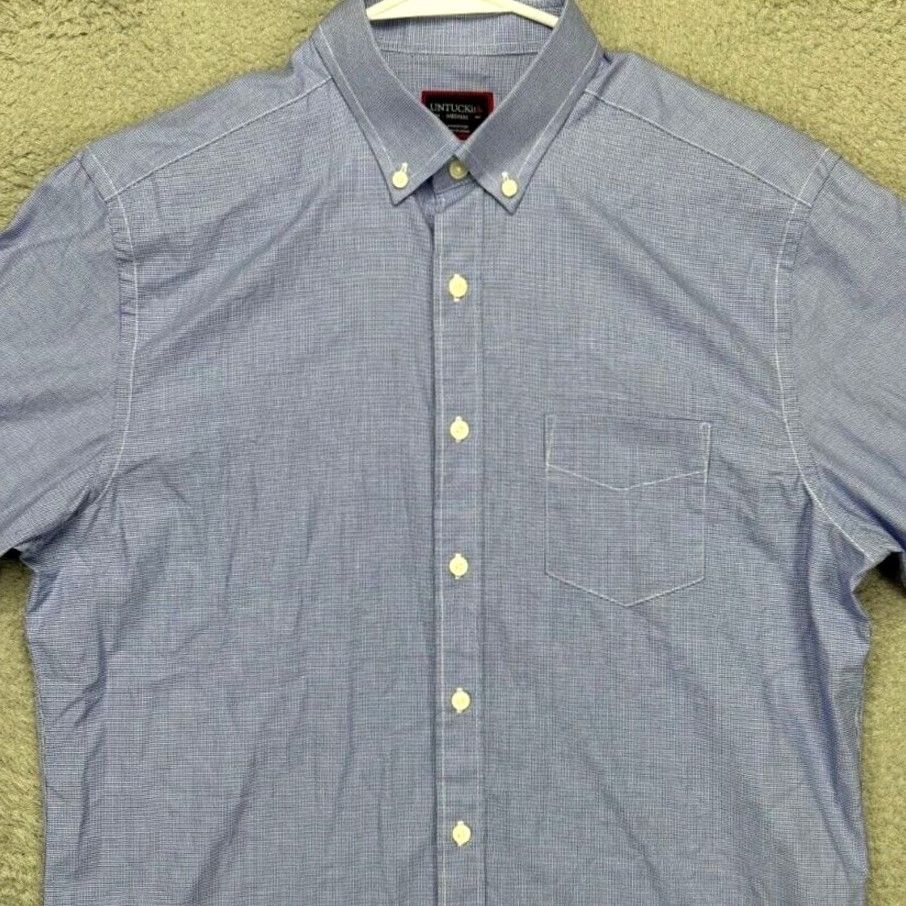 UNTUCKit UNTUCKit Shirt Mens Medium Blue Houndstooth Button Down Long Sleeve 100% Cotton Size US M / EU 48-50 / 2 - 2 Thumbnail